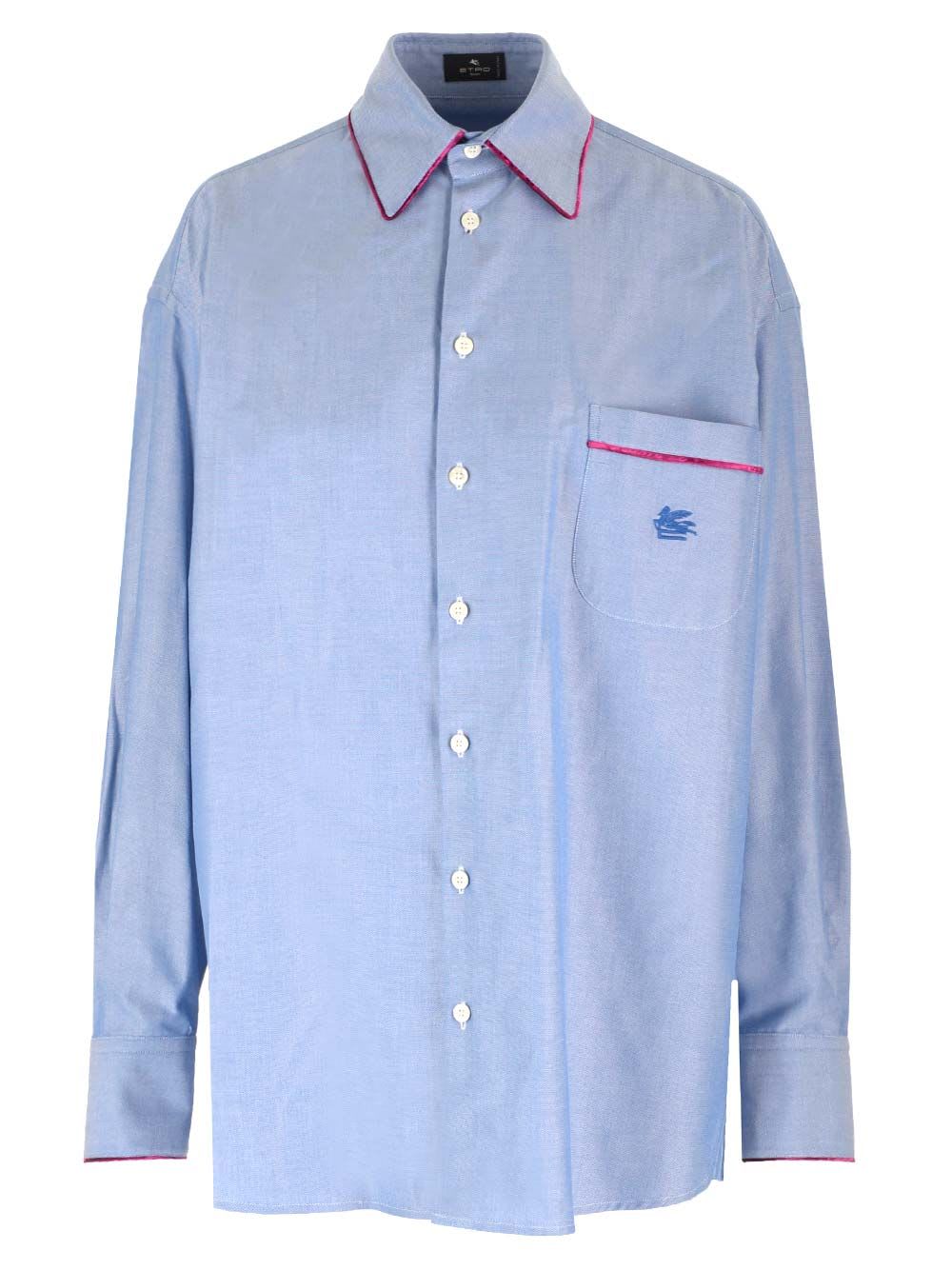 Shop Etro Oxford Cotton Shirt In Light Blue