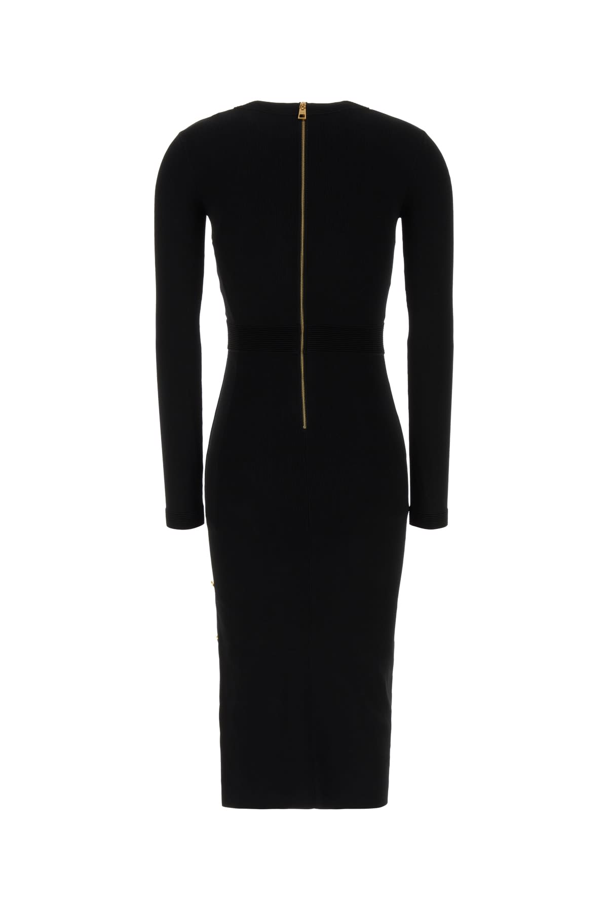 Elisabetta Franchi Midi Dress With Side Slit And Buttons In Black