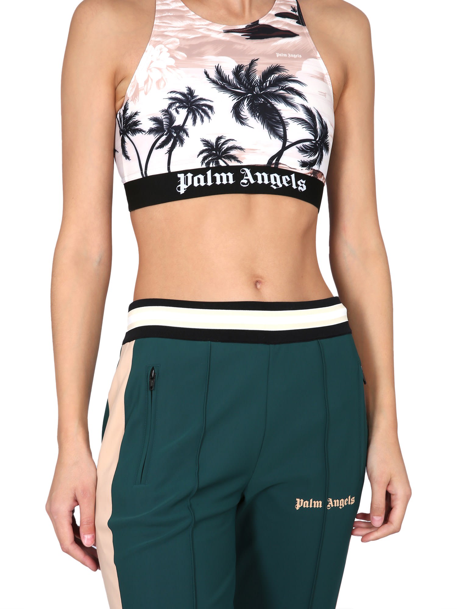 Palm Angels Multicolor Sports Bra With All-over Graphic Print And Elastic Band In Stretch Fabric Woman In Beige