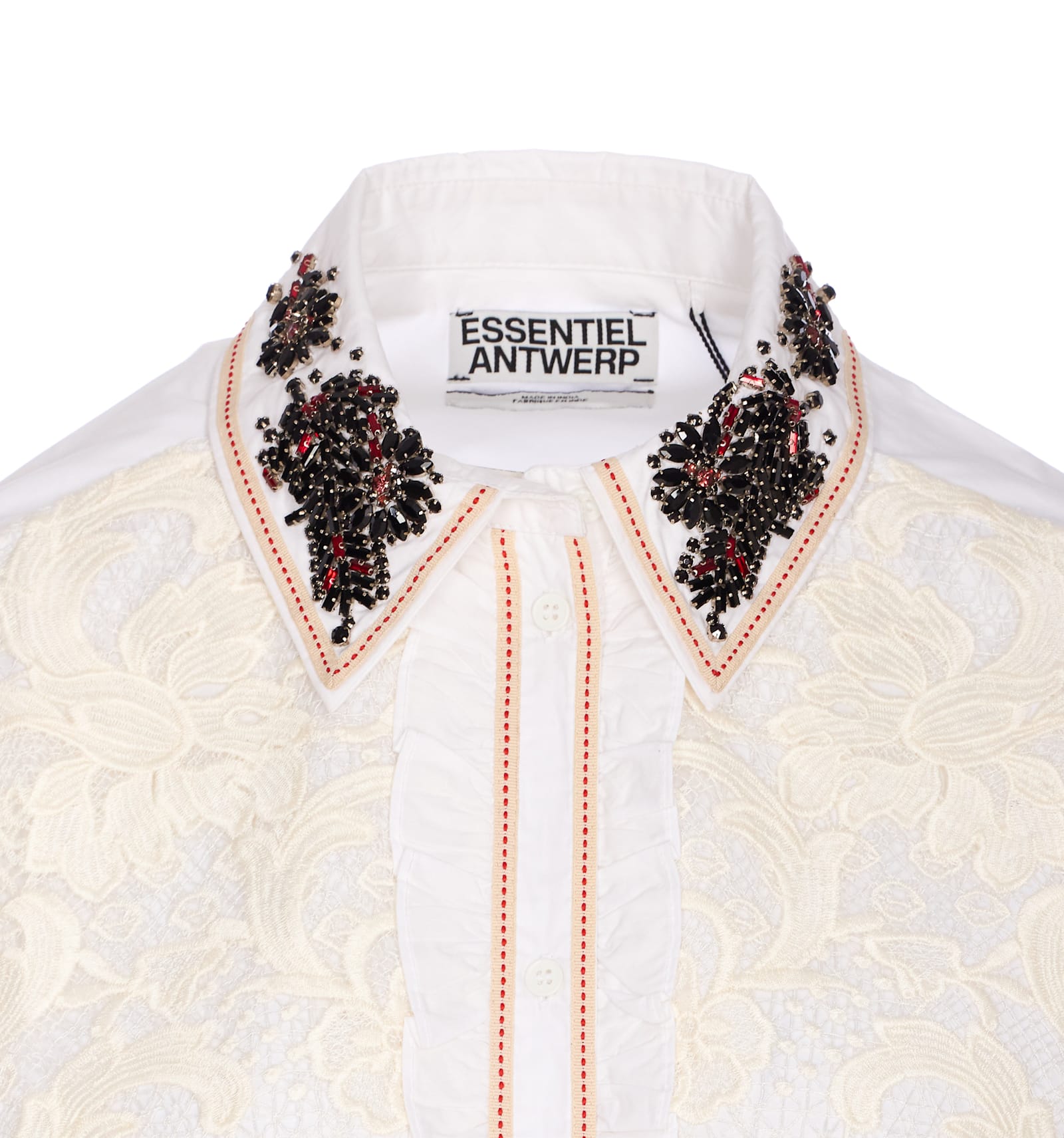 Essentiel Antwerp Lace-panel Embellished Shirt In White