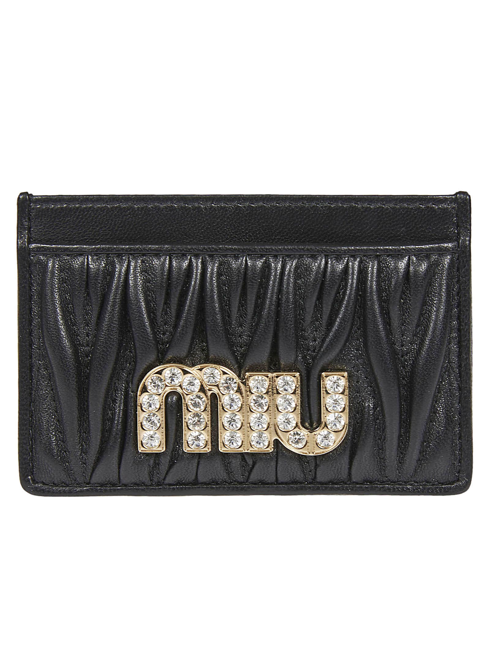 Miu Miu Logo Embellished Card Holder In Black | ModeSens