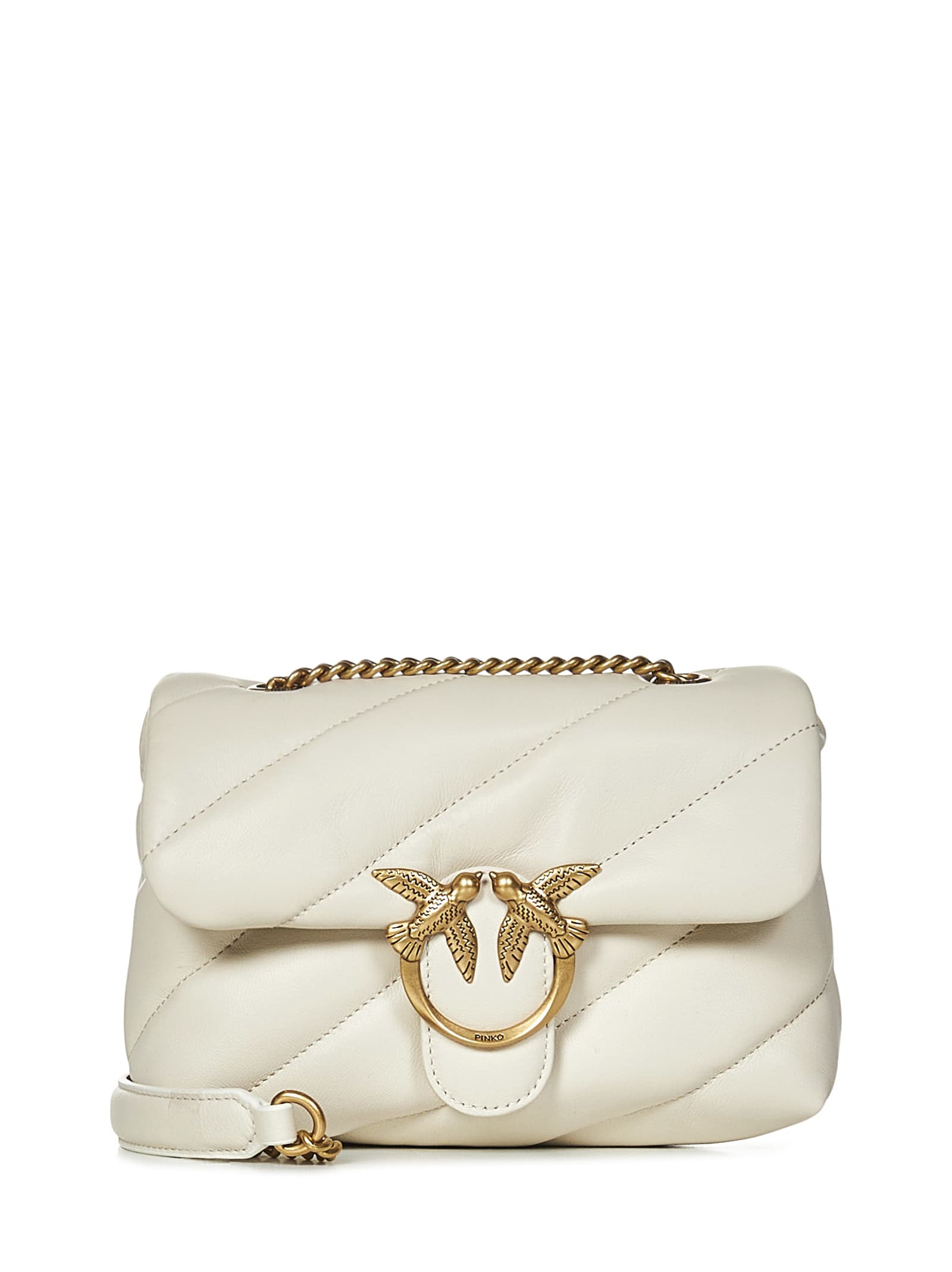 Shop Pinko Mini Love Bag Puff Maxi Quilt Shoulder Bag In White