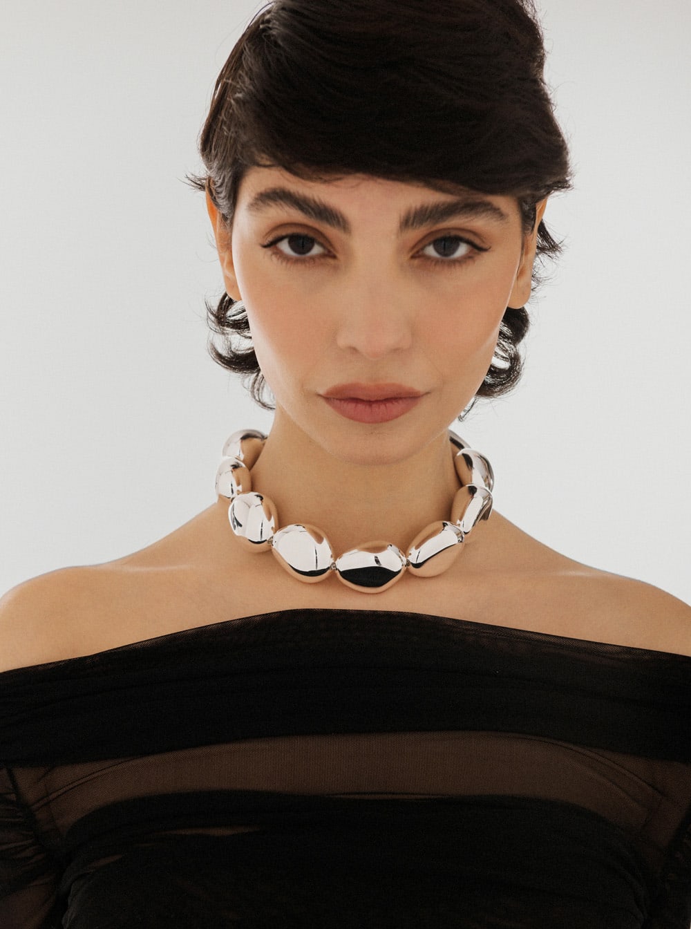 Federica Tosi Lace Stone Metallic Necklace With Chunky Design And Without Closure In Silver Plated Bronze Woman In Metallic