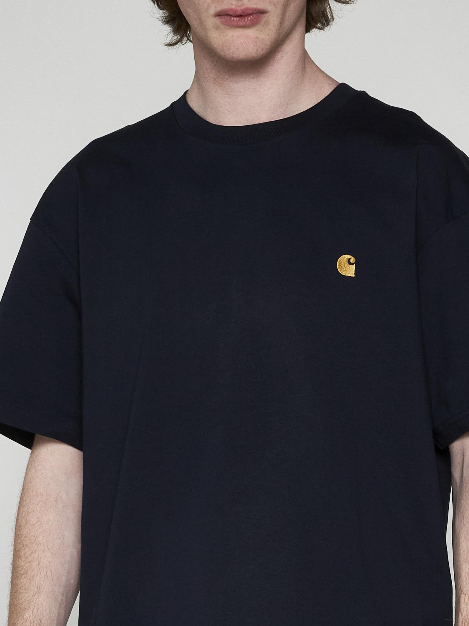Shop Carhartt Chase Logo Cotton T-shirt In Dark Navy/gold