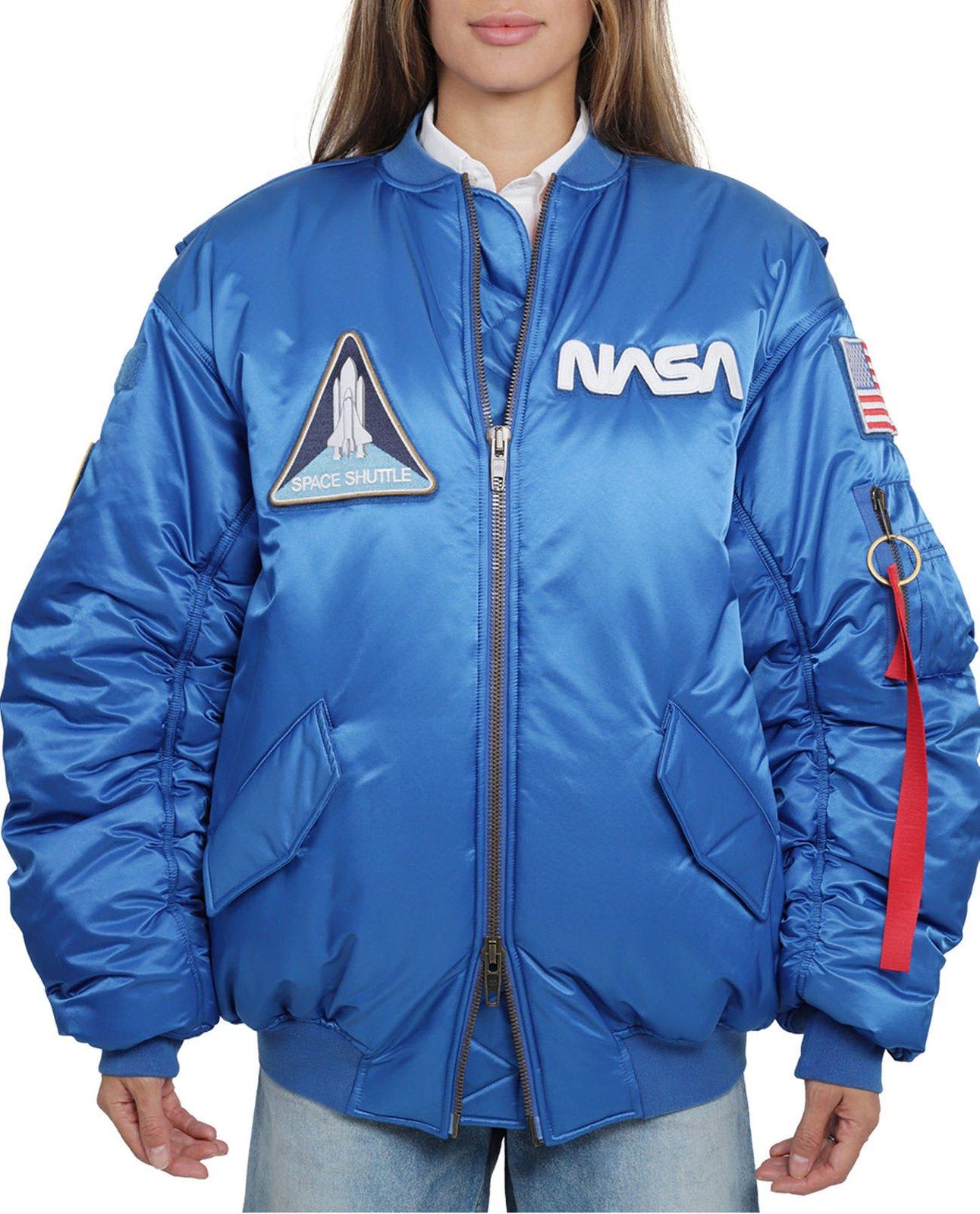 Shop Balenciaga Nasa Bomber Jacket In Blue