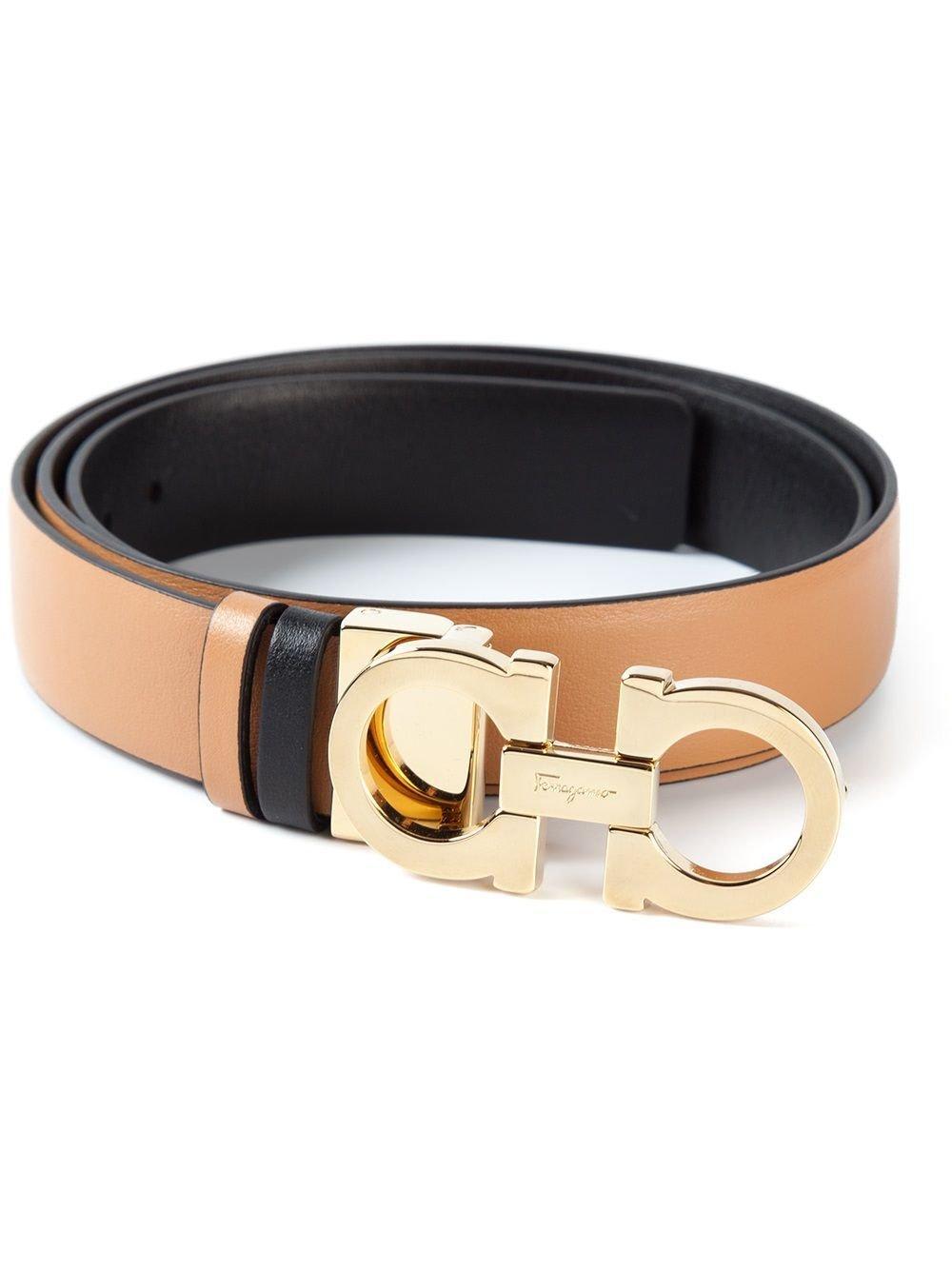 Shop Ferragamo Gancini Reversible Belt In Cognac Nero