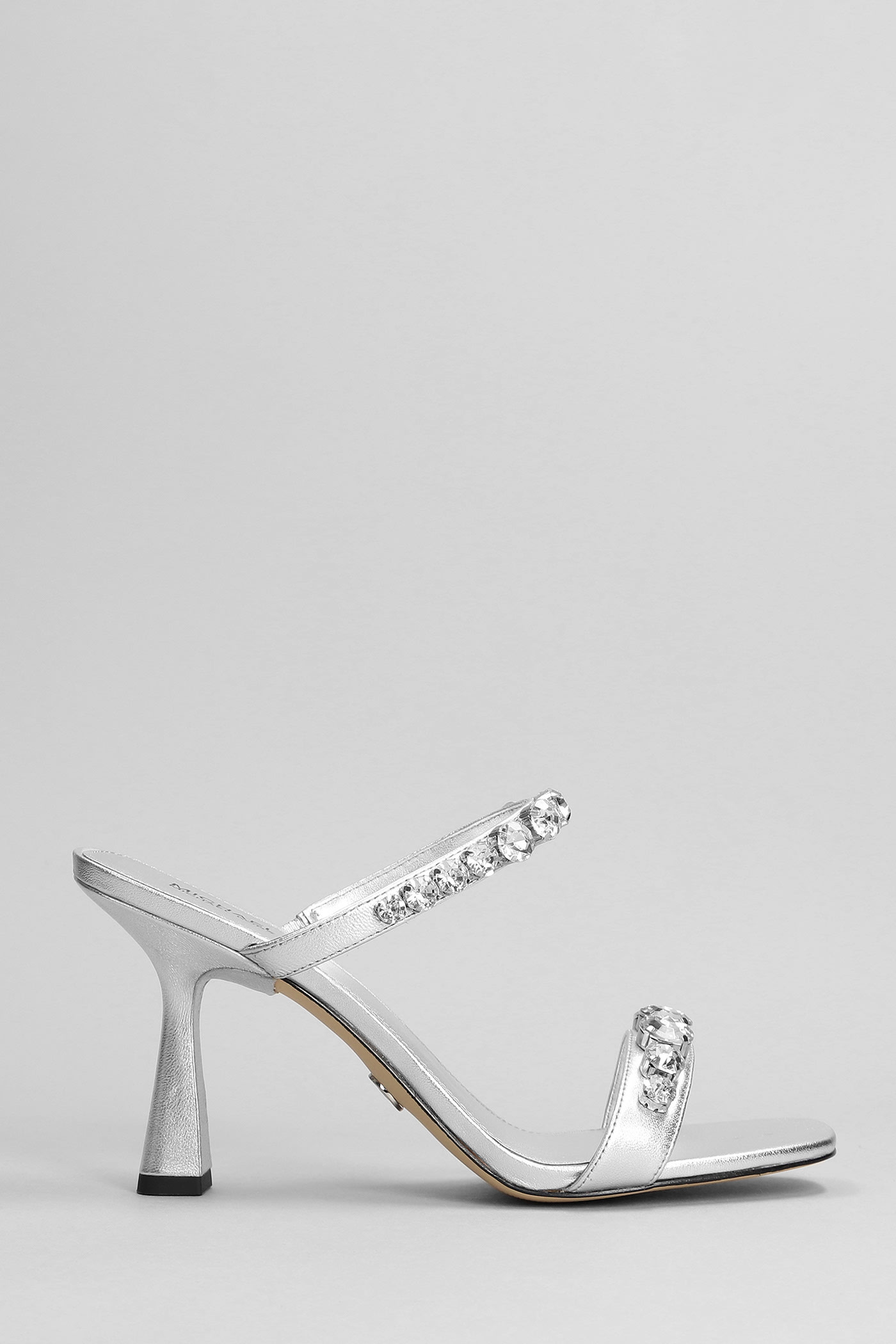 Michael Kors Clara Embellished Metallic Snake Embossed Leather Sandal In Silver