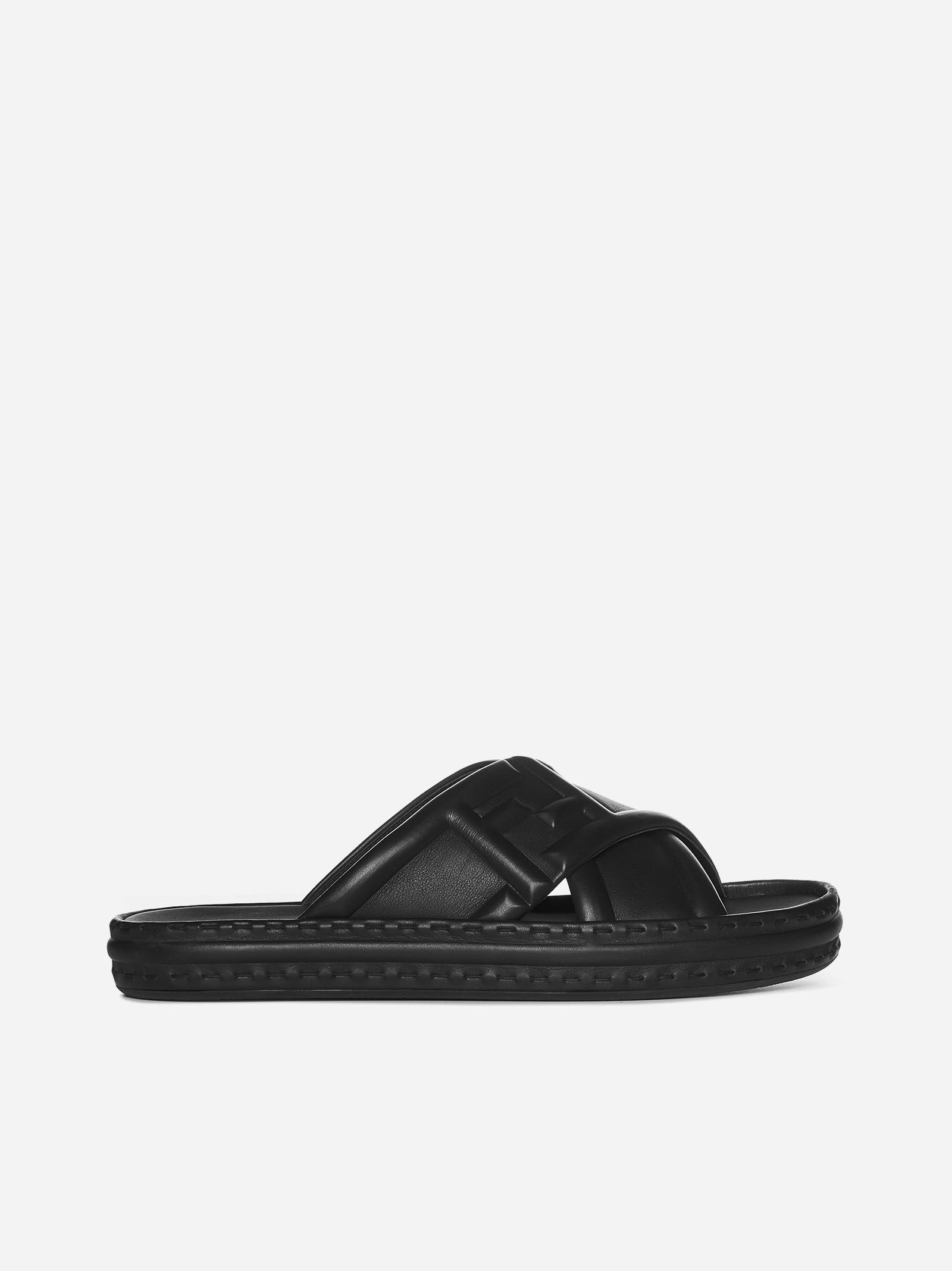 Shop Fendi Ff Nappa Leather Sandals In Black