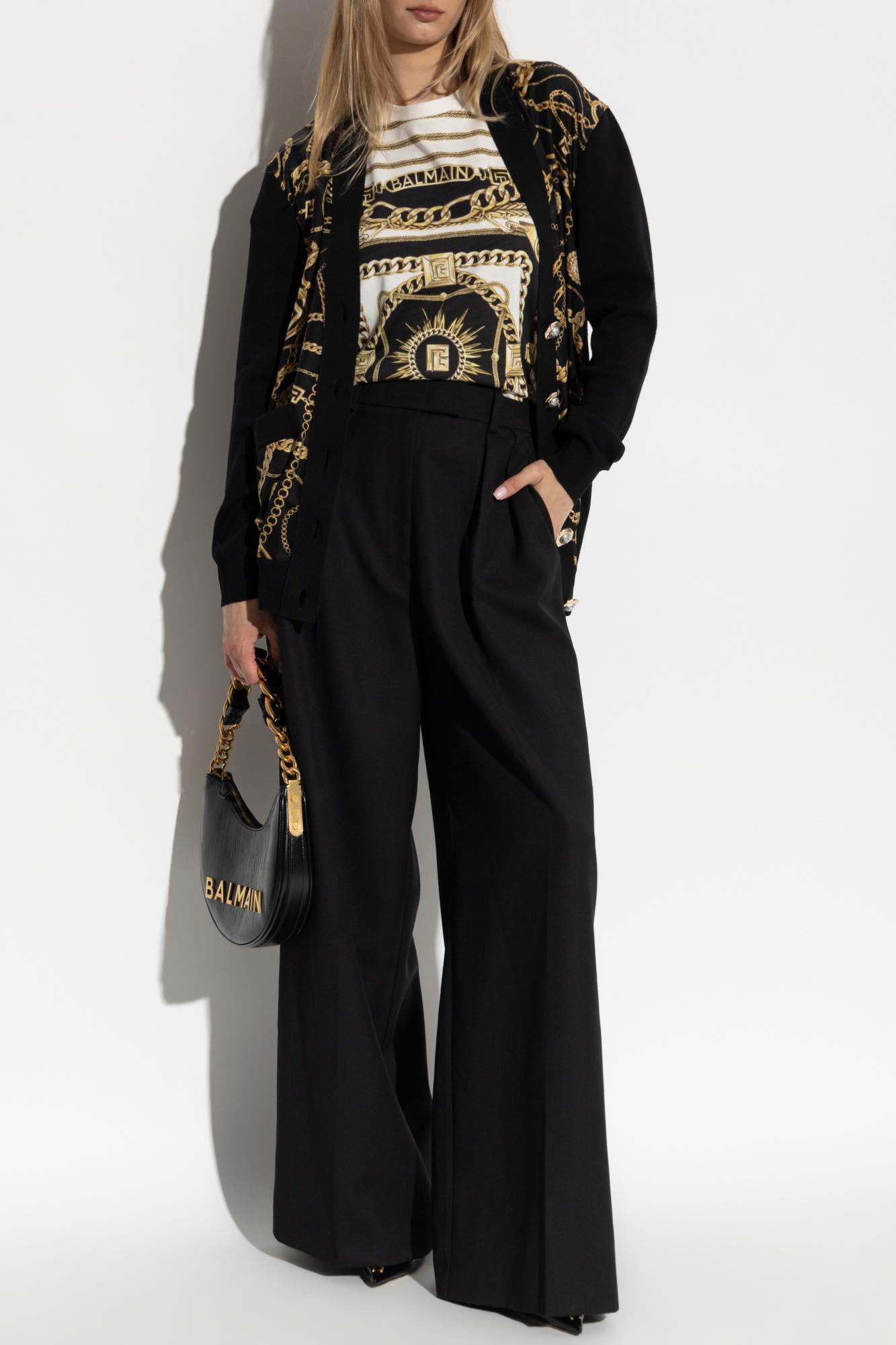 Balmain Chain Print Silk And Wool Cardigan In Black