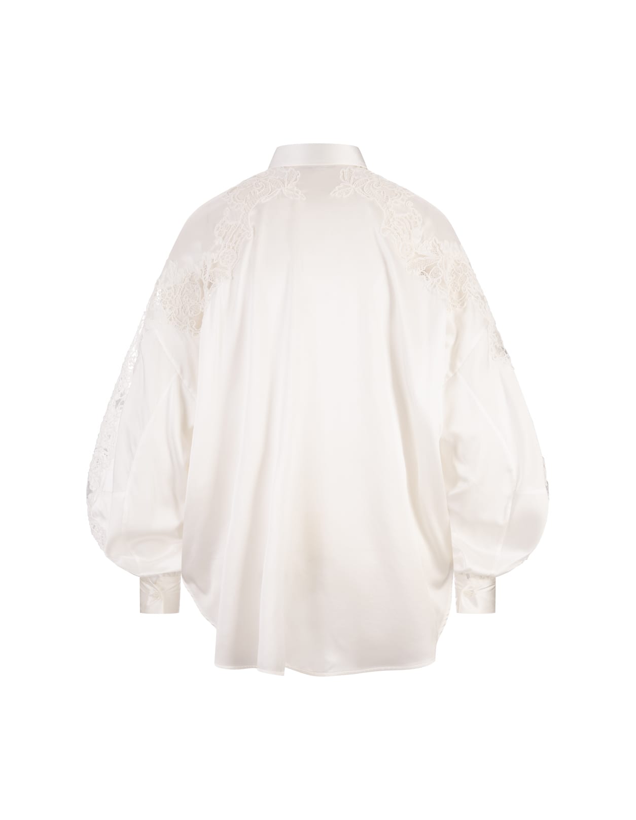 Shop Ermanno Scervino White Silk Shirt With Puff Sleeves And Rebrodé Lace