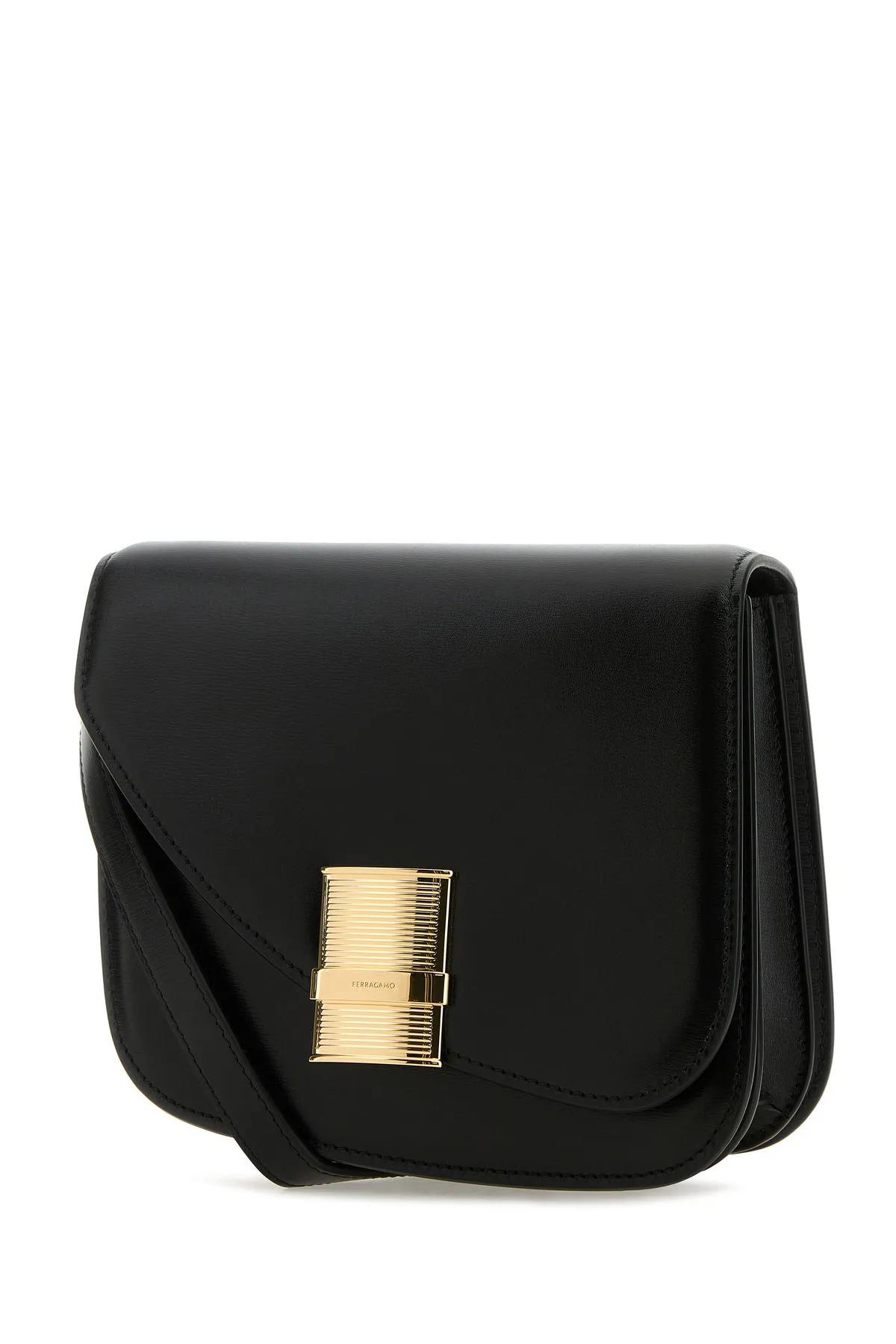 Ferragamo Black Leather Small Fiamma Crossbody Bag In Neronero