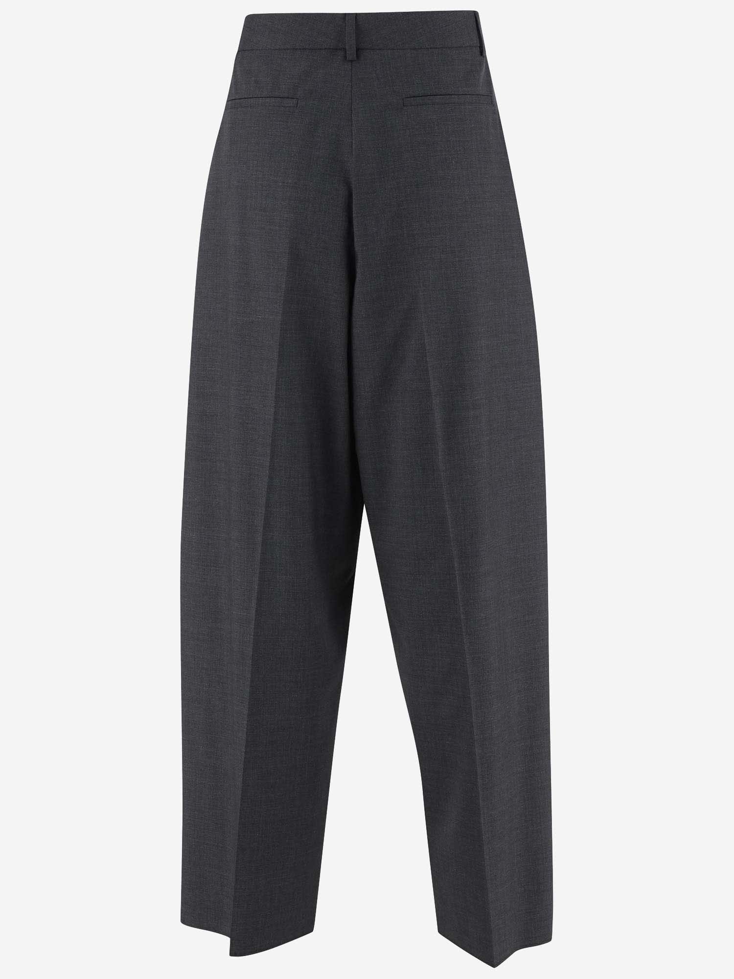 Valentino Wide-leg Wool Pant With Front Pleats In Grigio Melange