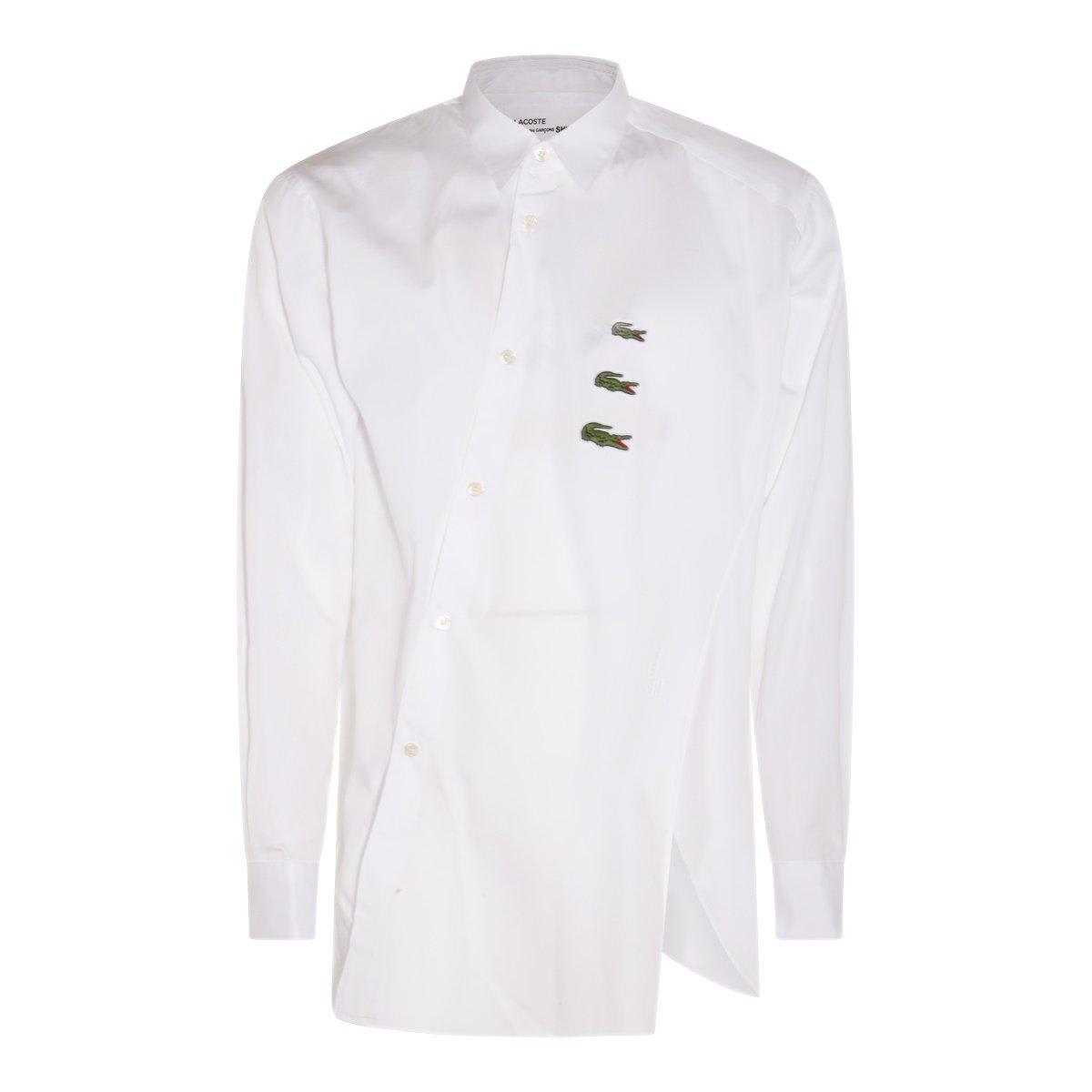 Shop Comme Des Garçons X Lacoste Logo Embroidered Buttoned Shirt In White