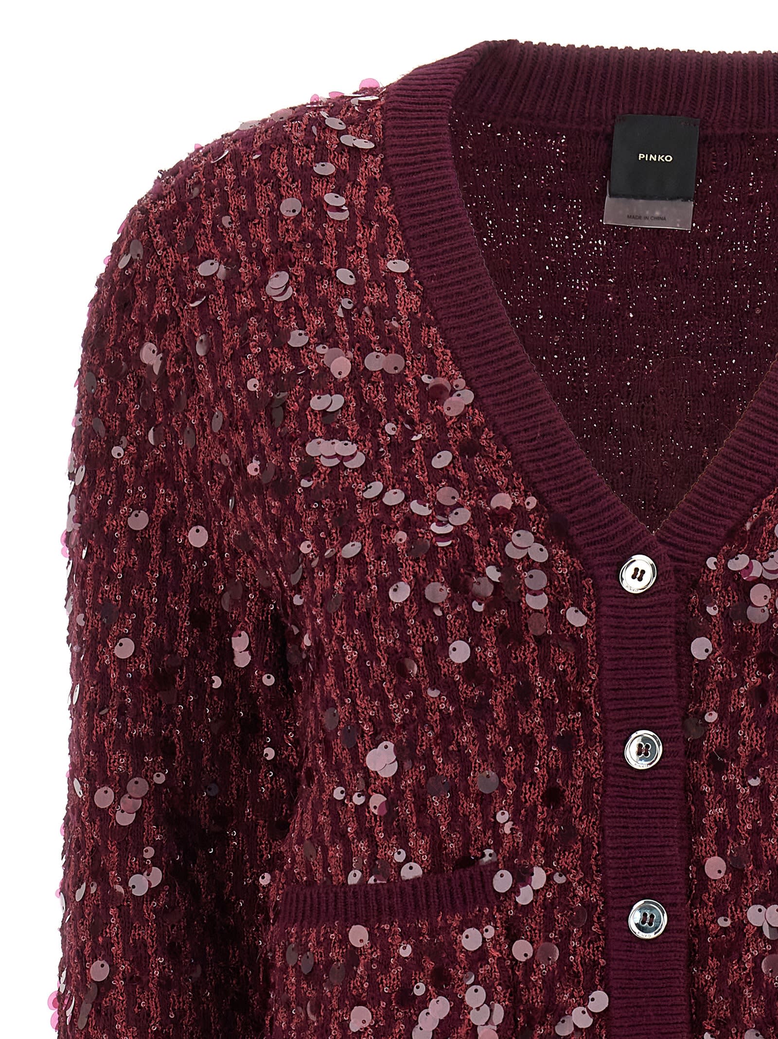 Pinko Long-sleeved Cardigan In Burgundy