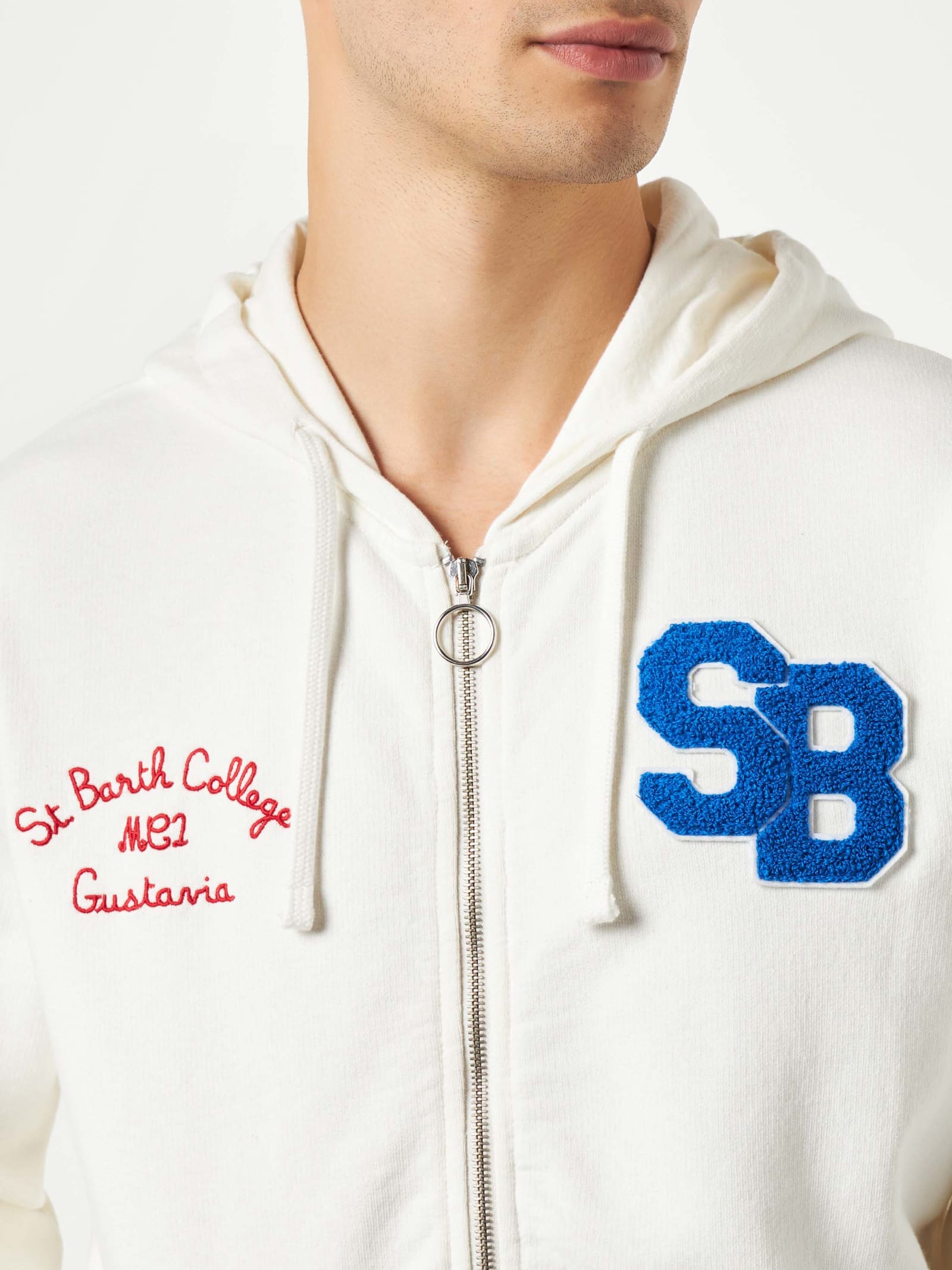 Mc2 Saint Barth Man Cotton Sweatshirt With Patch And Embroidery