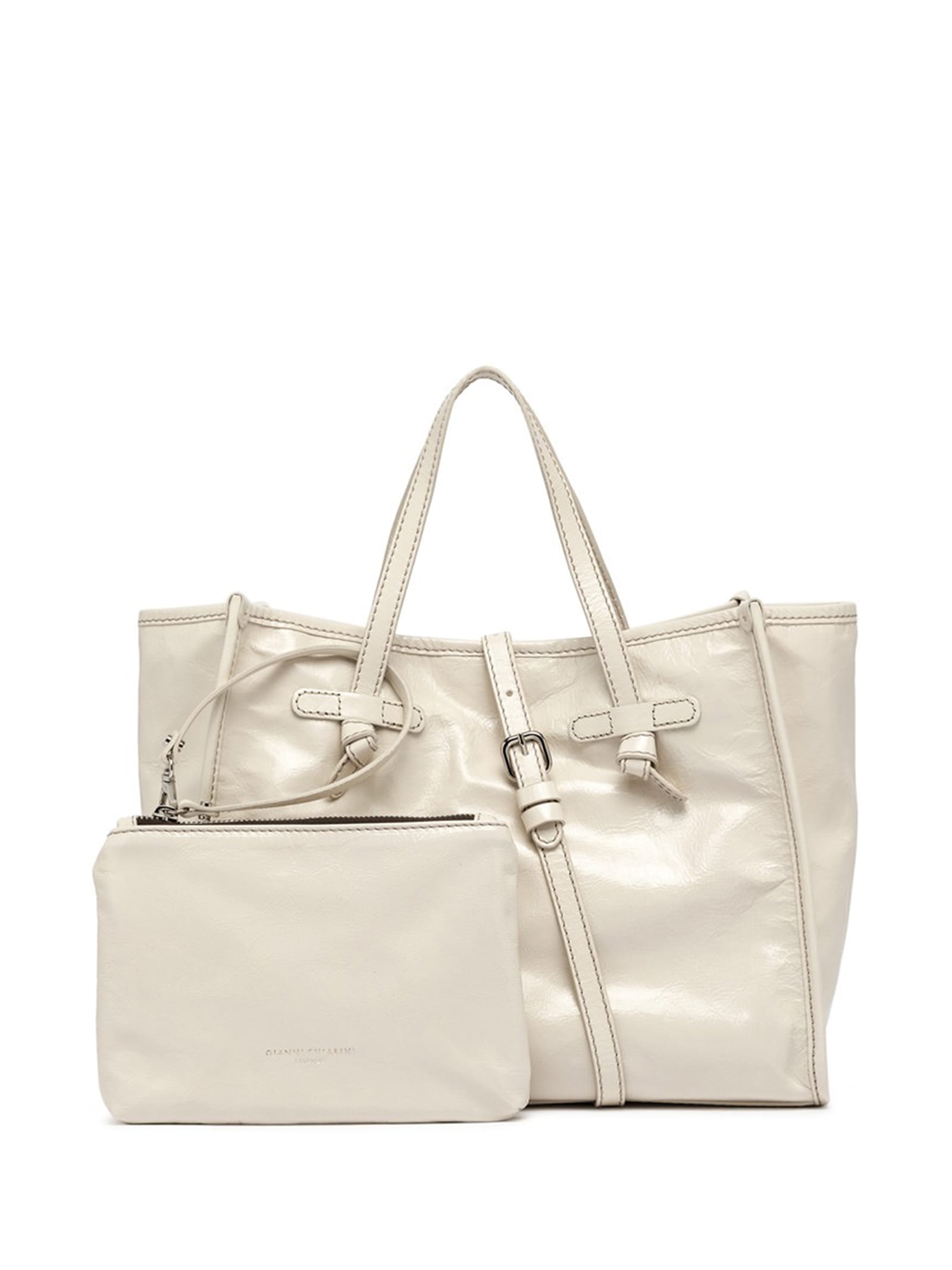 Shop Gianni Chiarini Marcella Shopping Bag In Translucent Leather In Talco