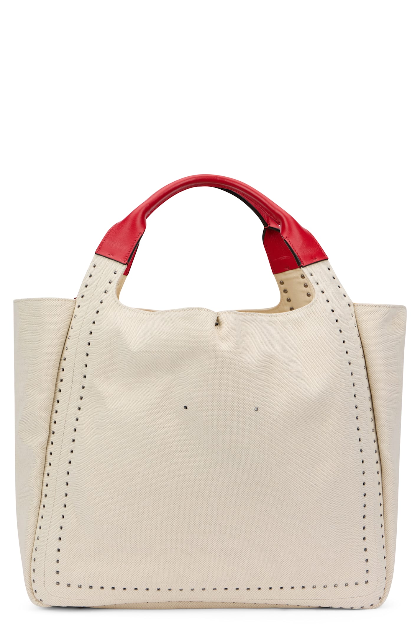 Valentino Elegant Beige Tote Bag With Red Details In White