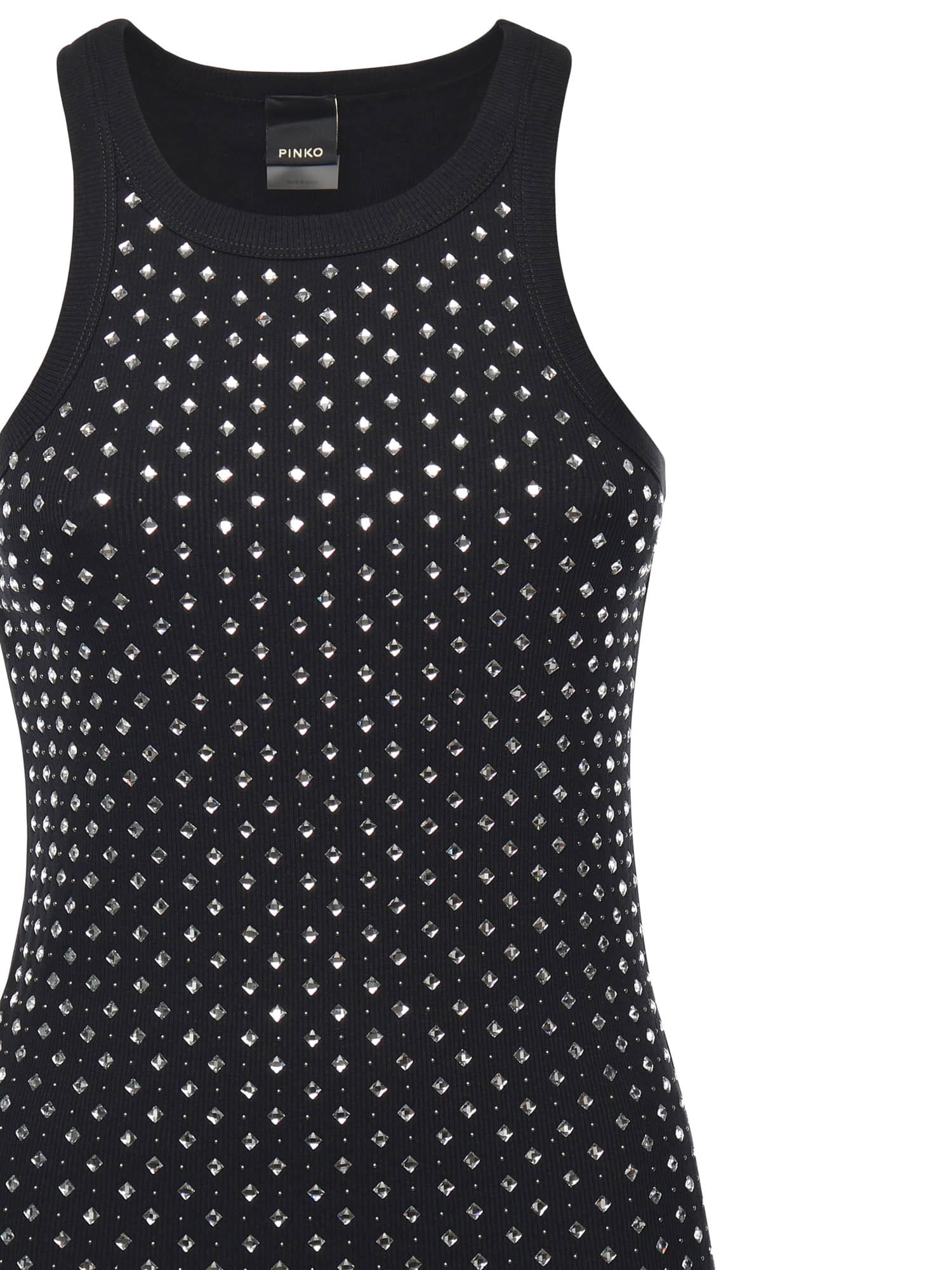 Pinko Tank Top With Rhinestones And Studs In Black