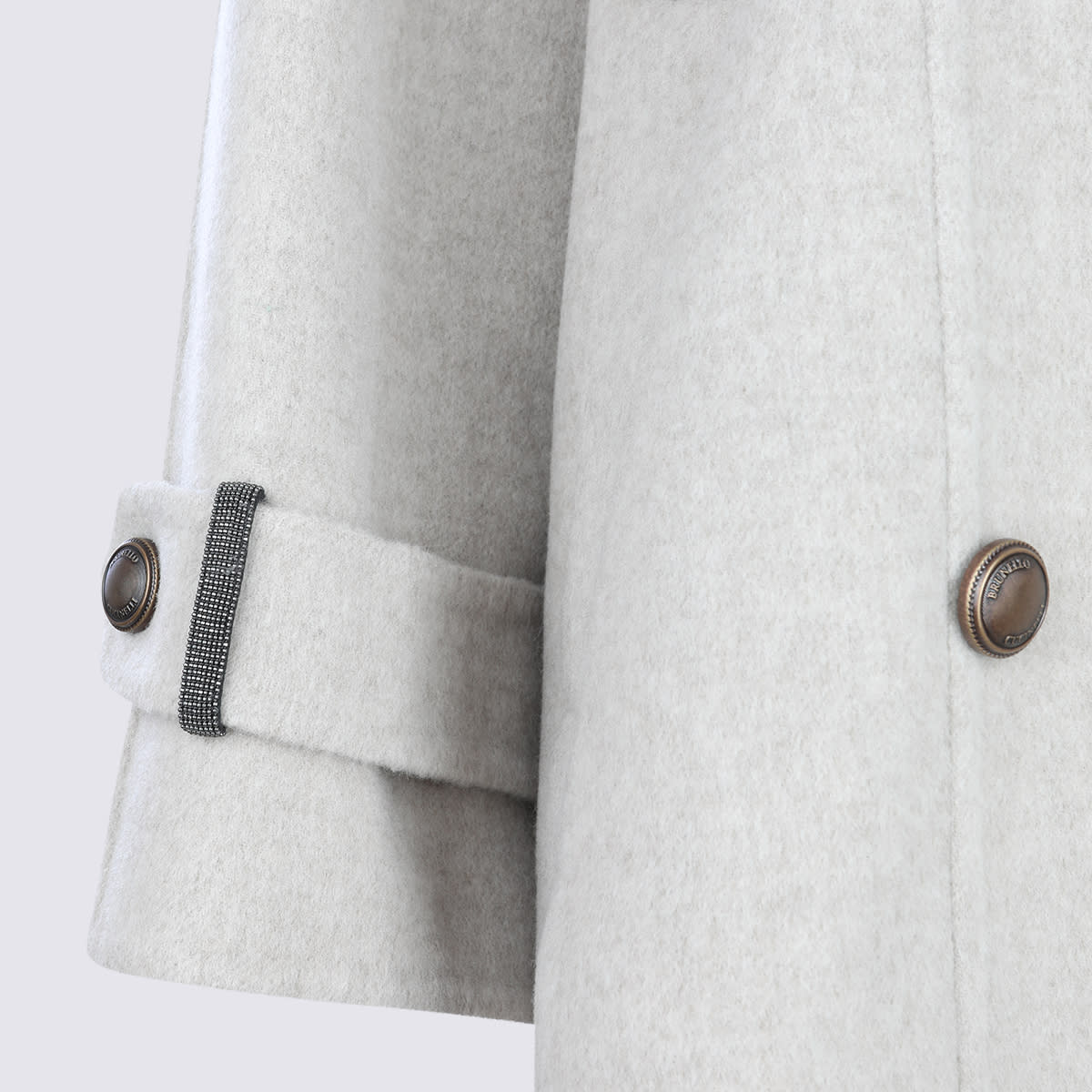 Brunello Cucinelli Buttoned Collar Long Sleeve Coat With Pockets In Gray