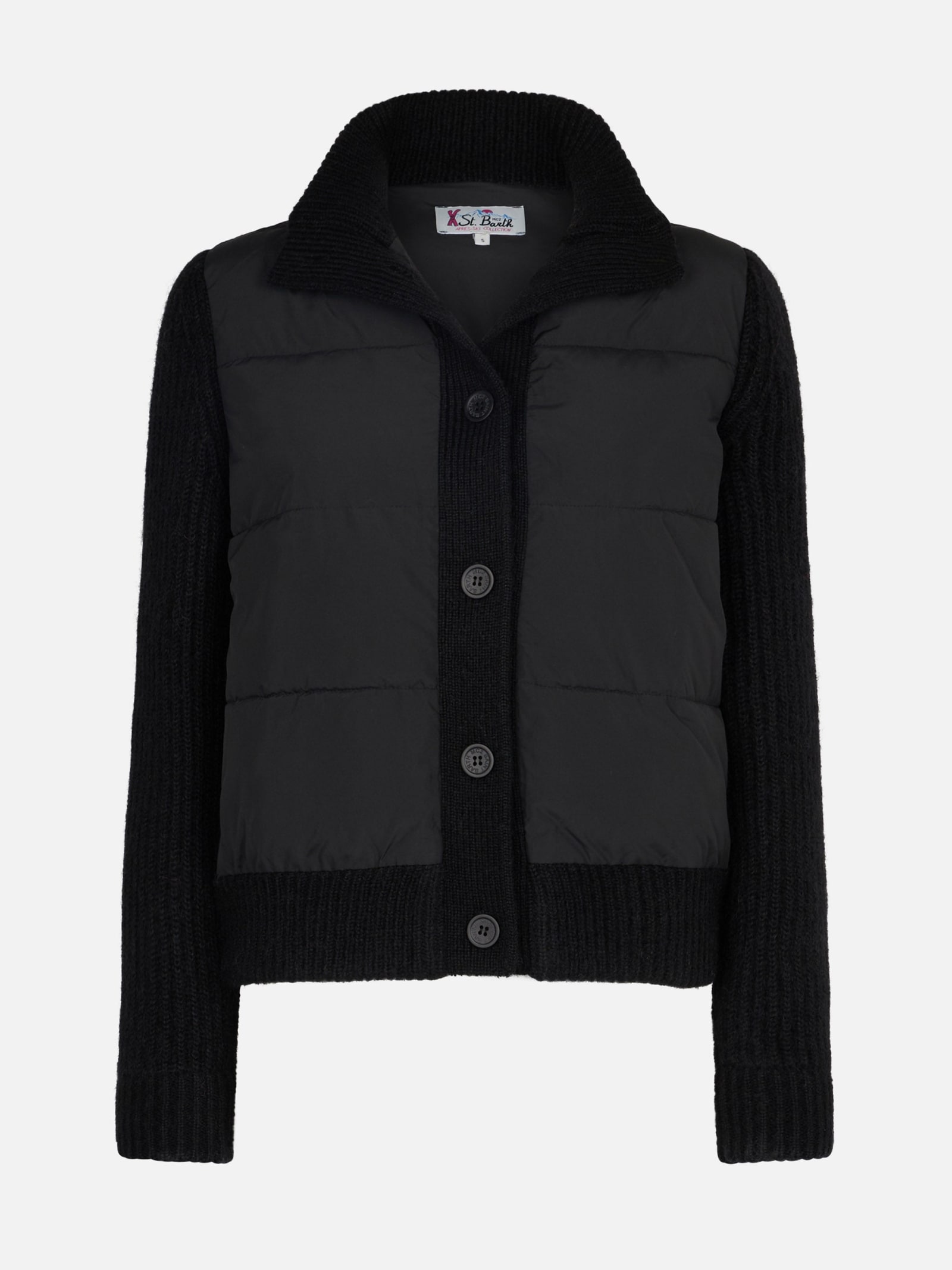 Shop Mc2 Saint Barth Woman Padded Jacket With Knitted Sleeves In Black