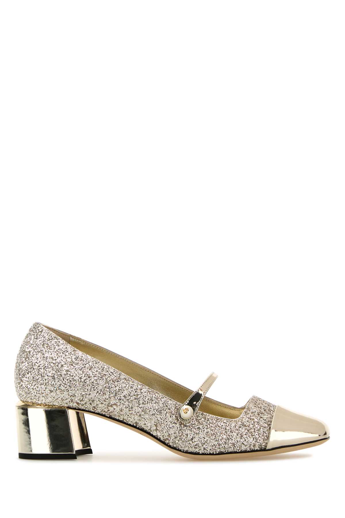 Jimmy Choo Glitter And Laminated Leather Pumps Color Gold And Sand In Goldsand