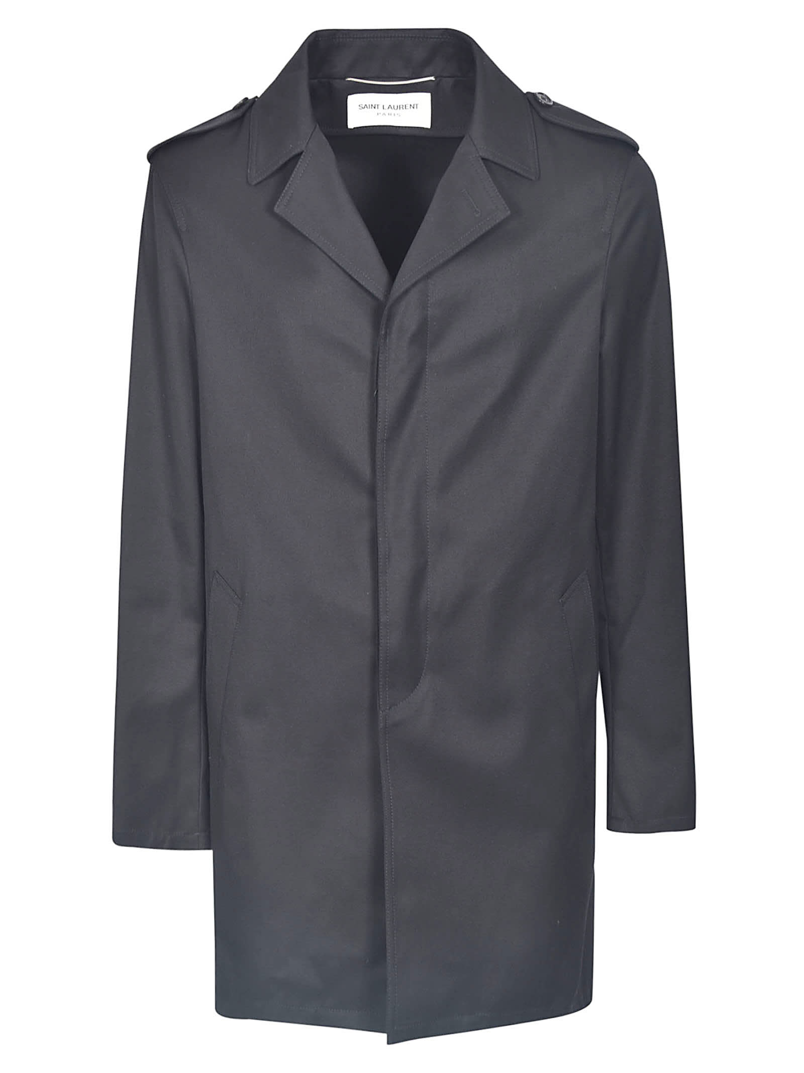 Saint Laurent Concealed Mid-length Coat In Black