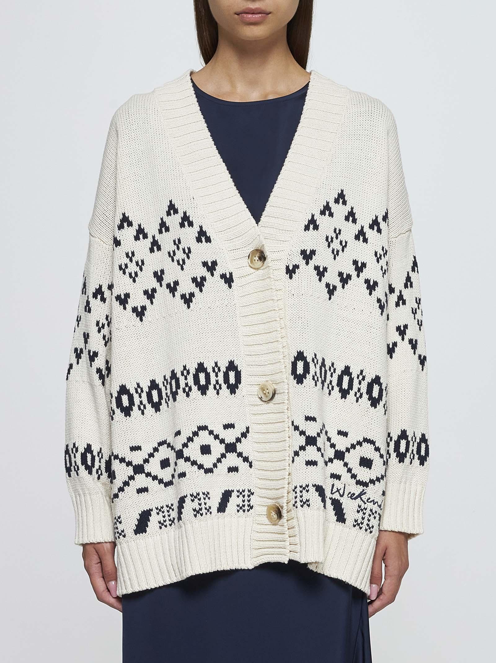 Shop Weekend Max Mara Acacia Cotton-blend Cardigan In Bianco