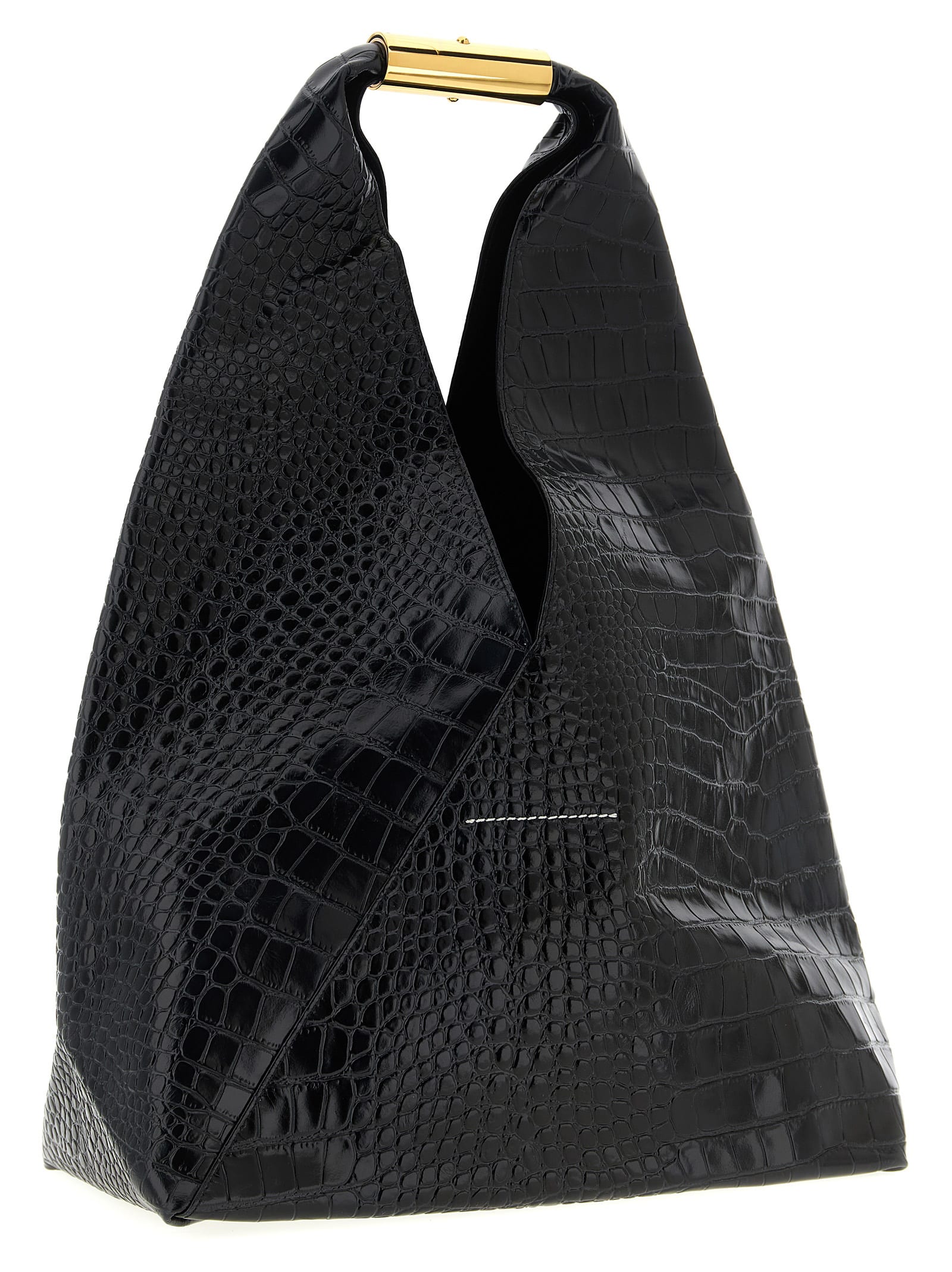 Mm6 Maison Margiela New Japanese Bag In Crocodile-embossed Leather In Black