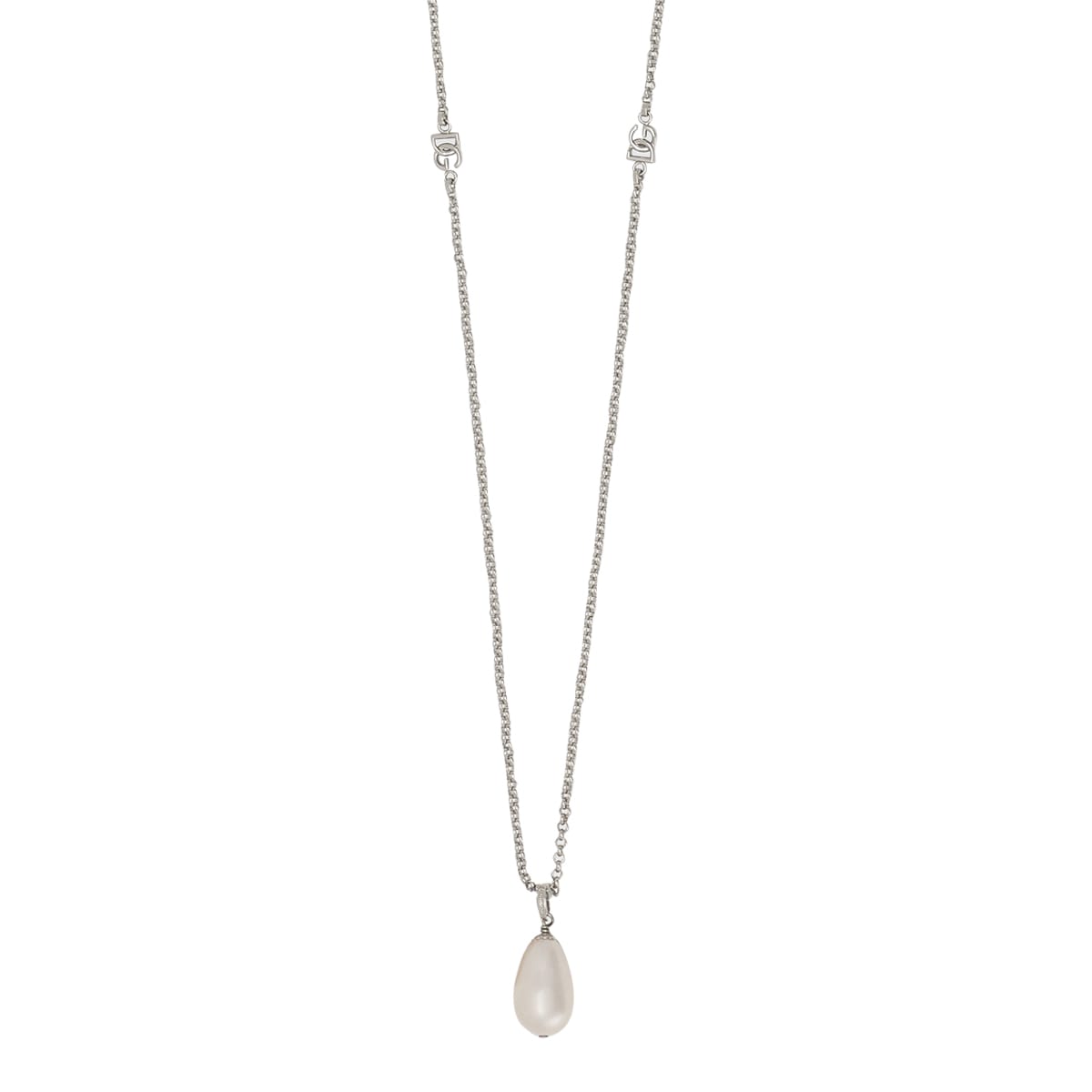 Dolce & Gabbana Necklace With Drop Pendant And Dg Logo In Argento/palladio