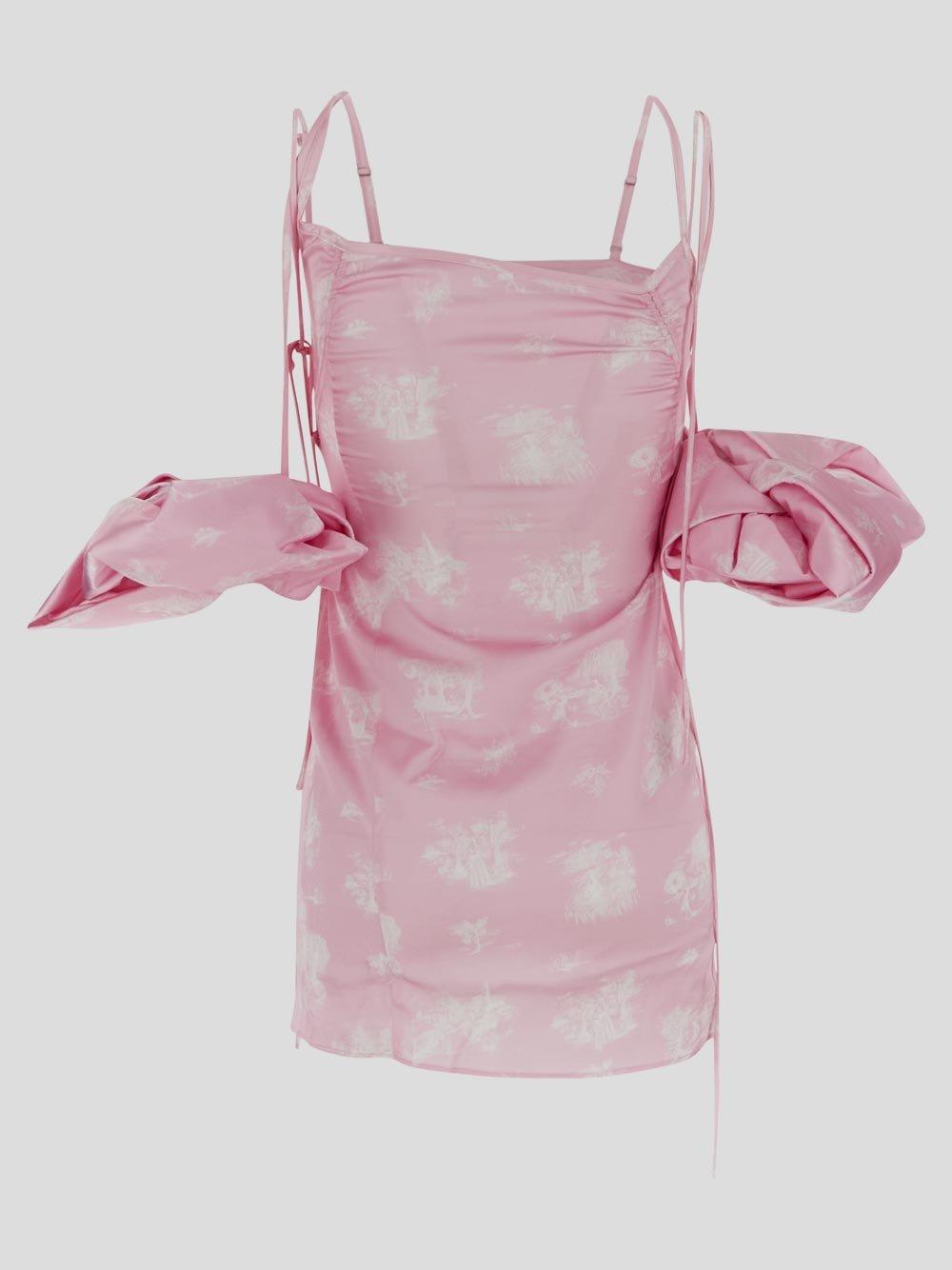 Shop Jacquemus Puffed Sleeve Mini Dress In Pink