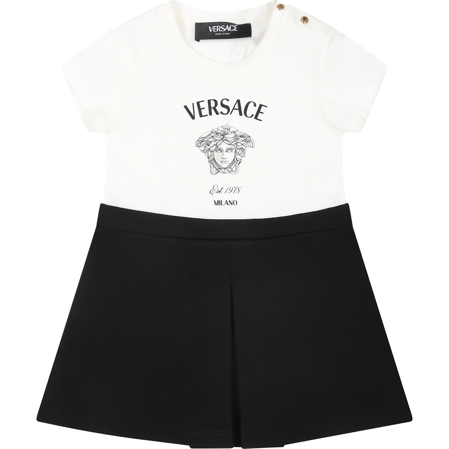 Versace Black Dress For Baby Girl With Logo And Medusa
