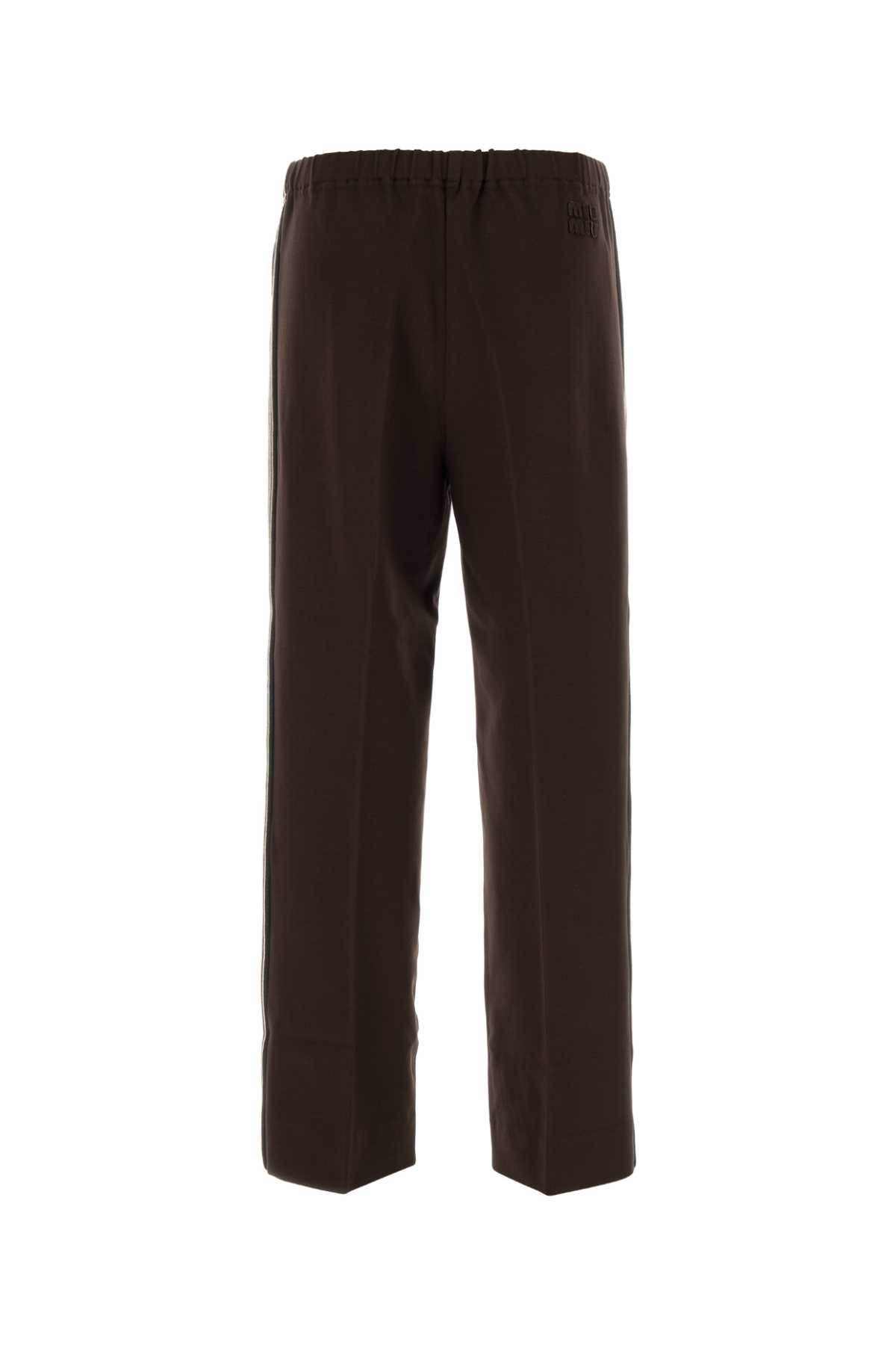 Miu Miu Stretch Viscose Blend Straight Leg Trousers In Brown
