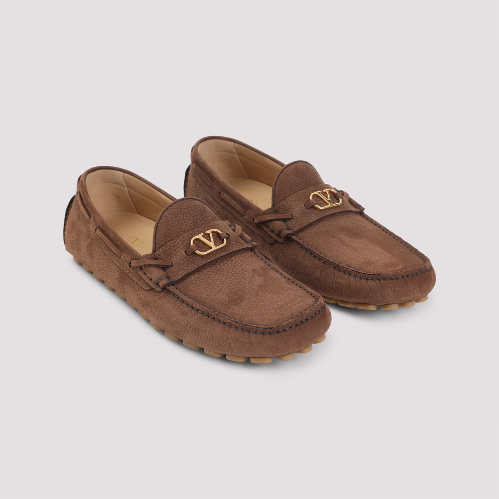 Valentino Loafers With Rubber Sole And Topstitching In Brown
