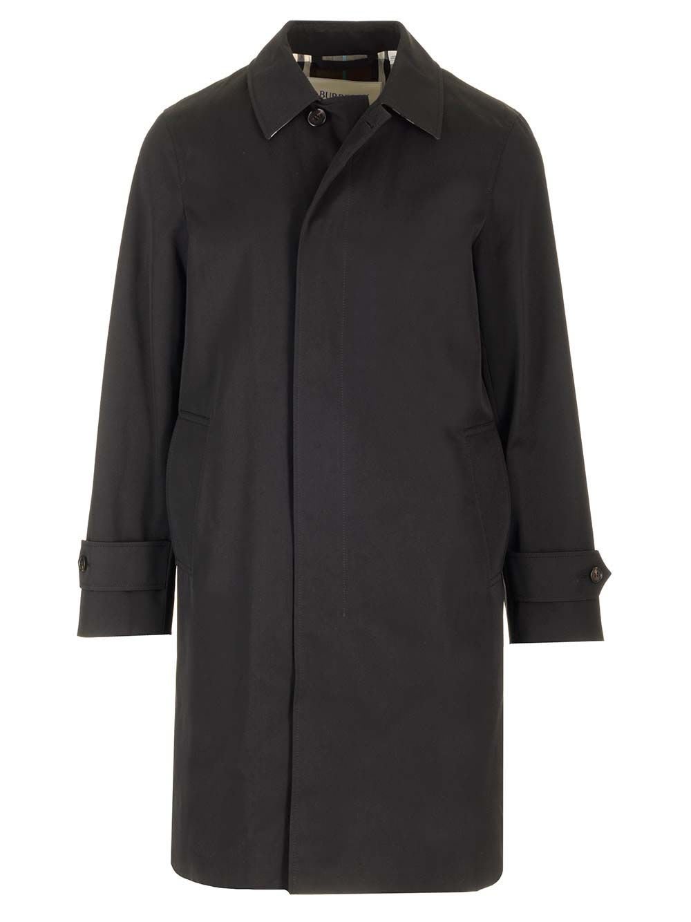 Shop Burberry Long Sleeved Gabardine Coat In Black