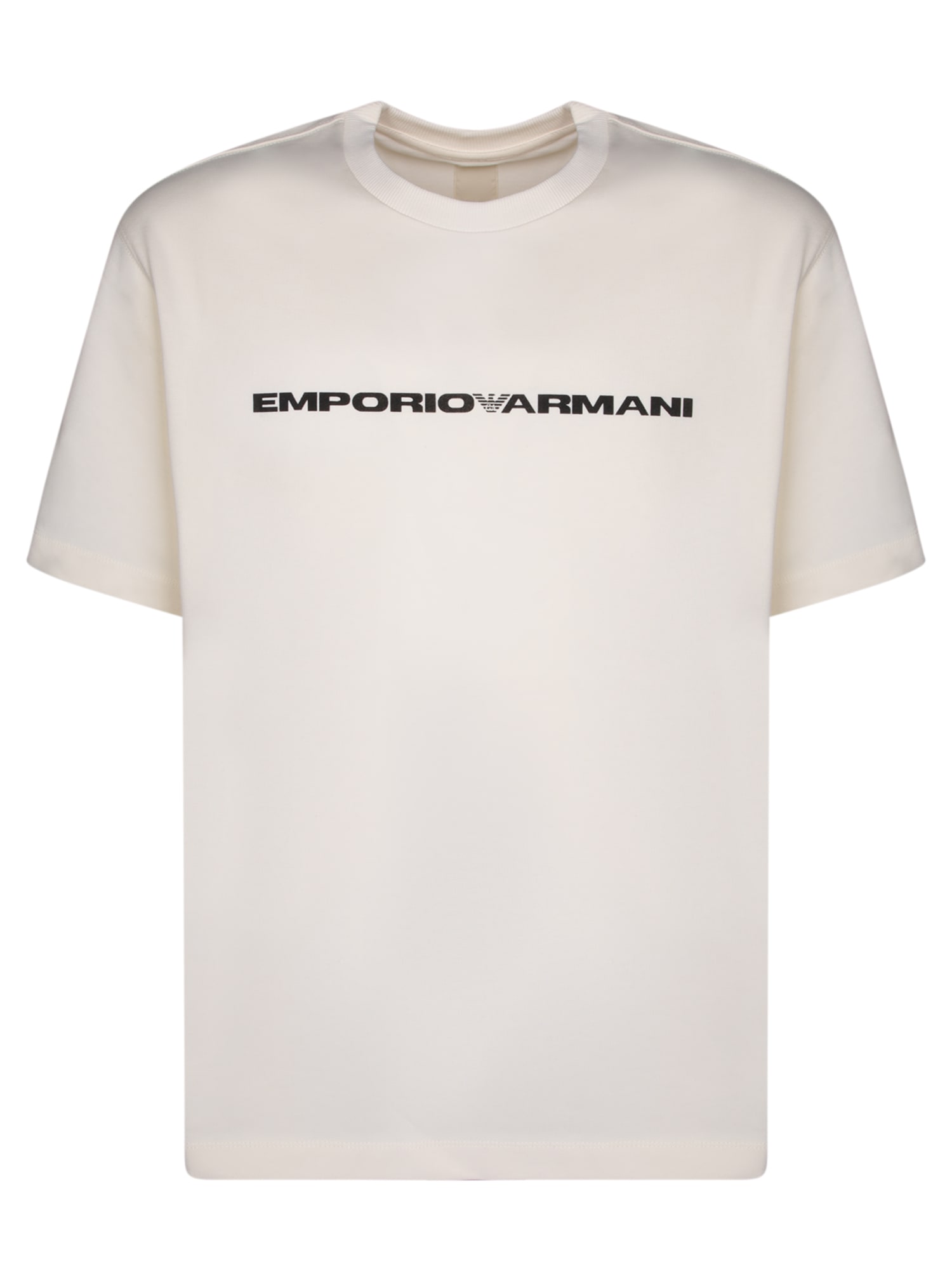 Shop Emporio Armani Lettering Logo Cream T-shirt In White