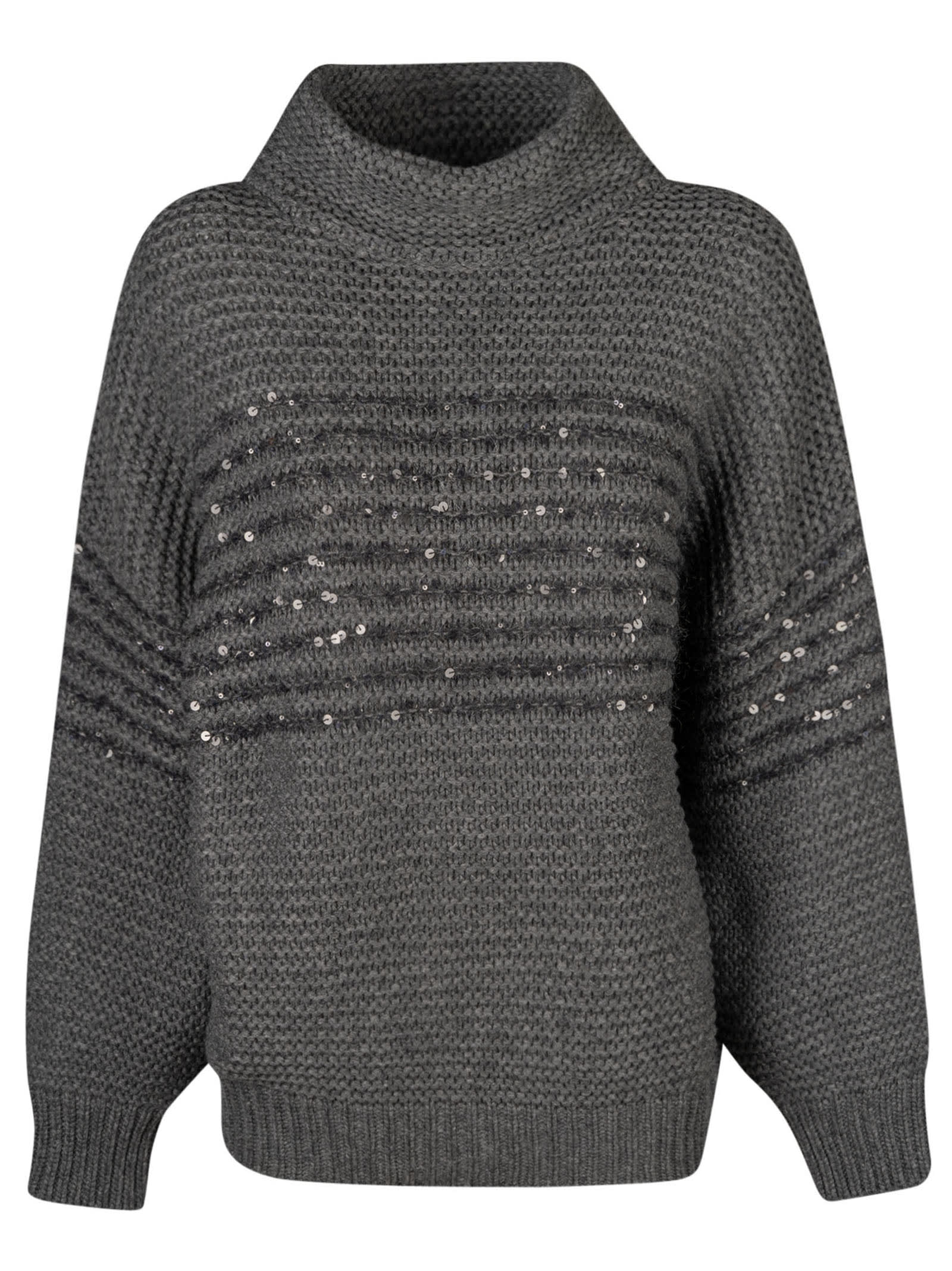 Brunello Cucinelli Stripe Bead Embellished Detail Ribbed Sweater