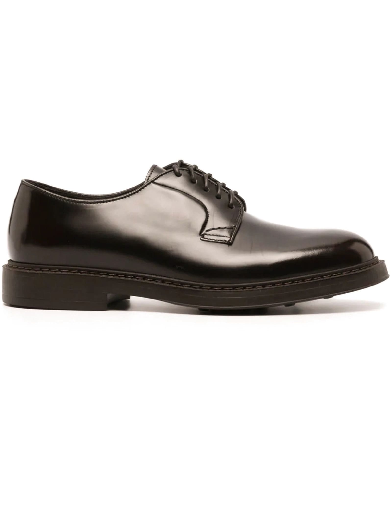 Doucal's Brown Calf Leather Derby Shoes In Moro