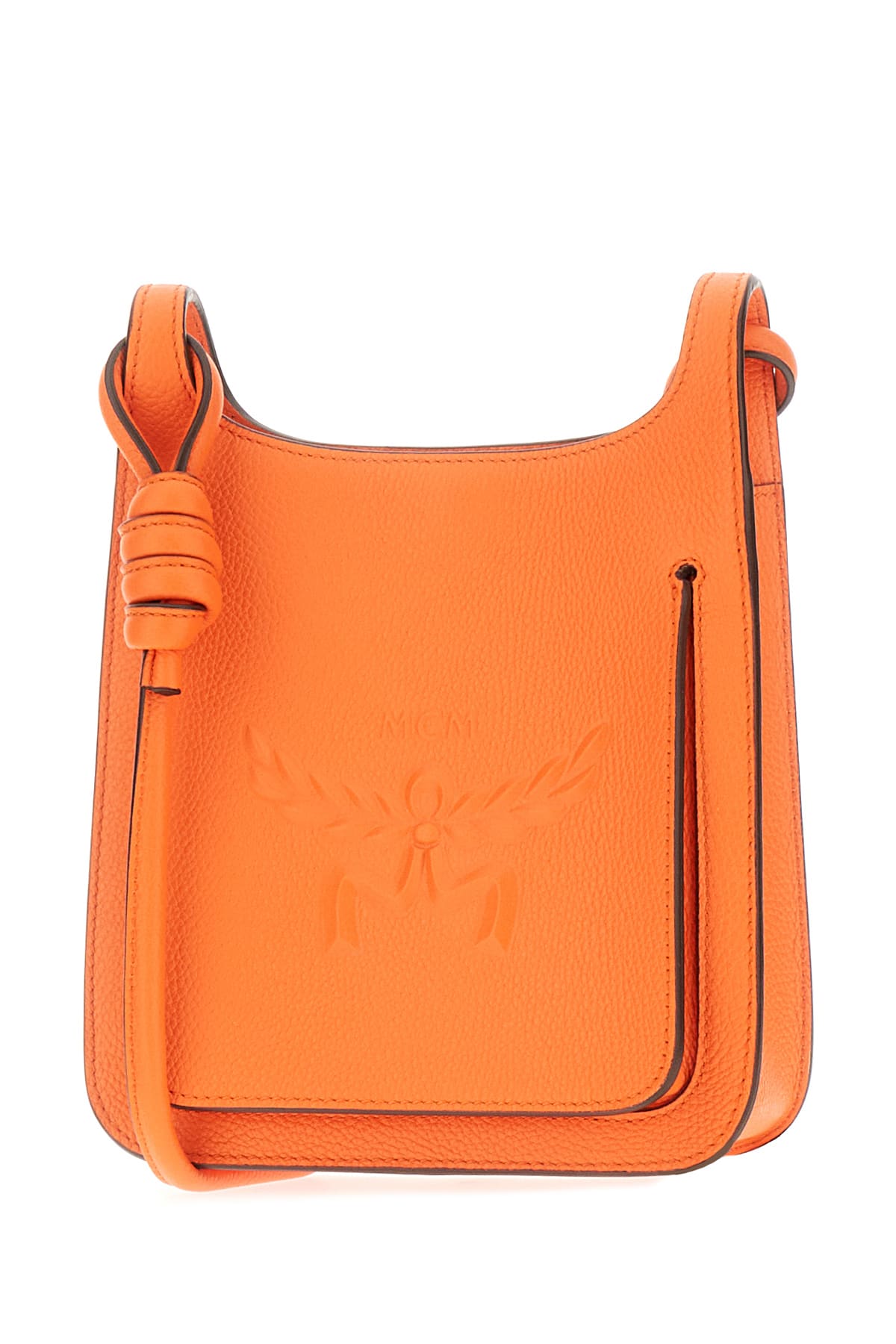 Shop Mcm Orange Leather Mini Hummel Crossbody Bag In Oq