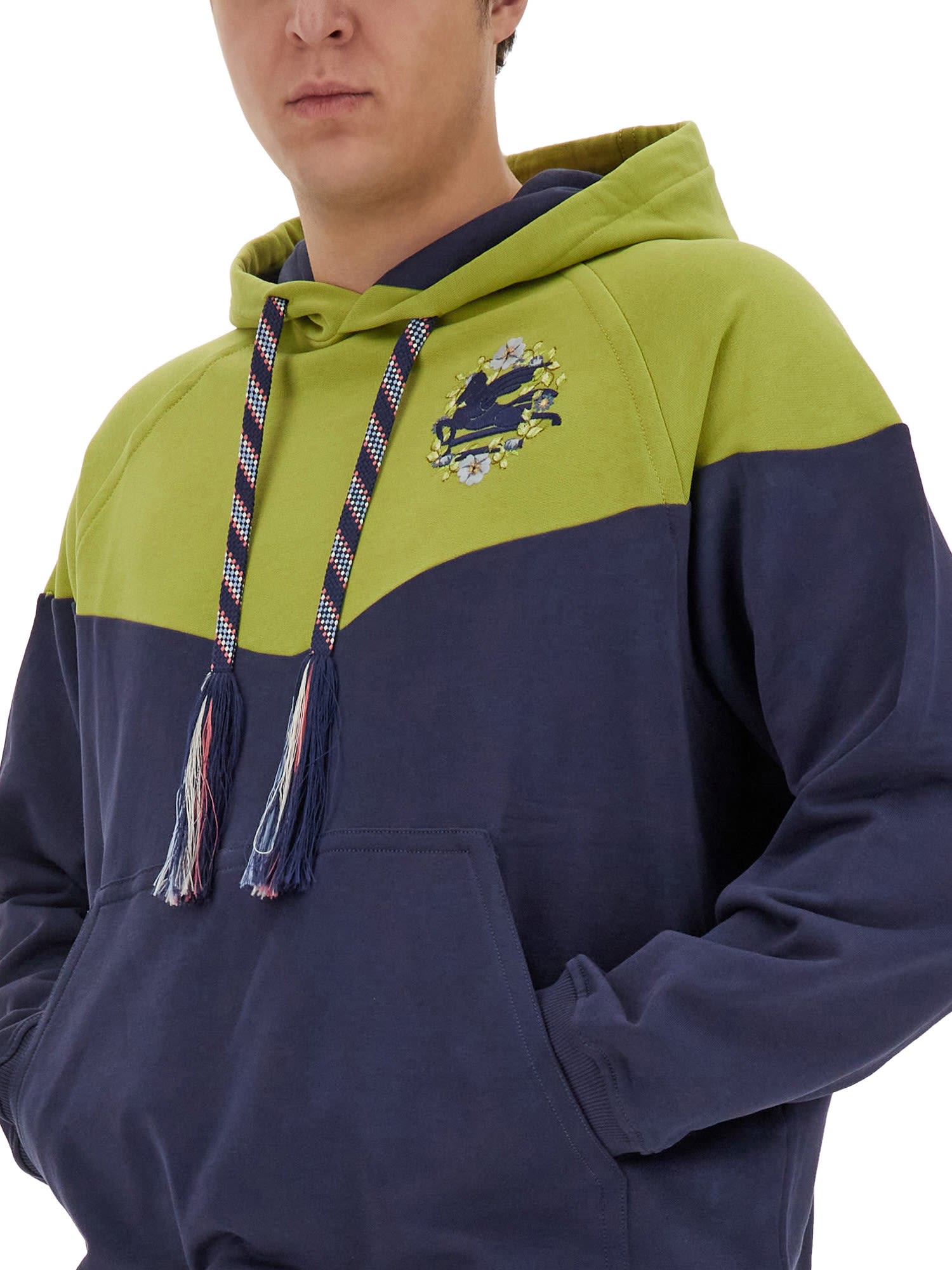 Etro Logo Hooded Sweatshirt Kangaroo Pocket In Green