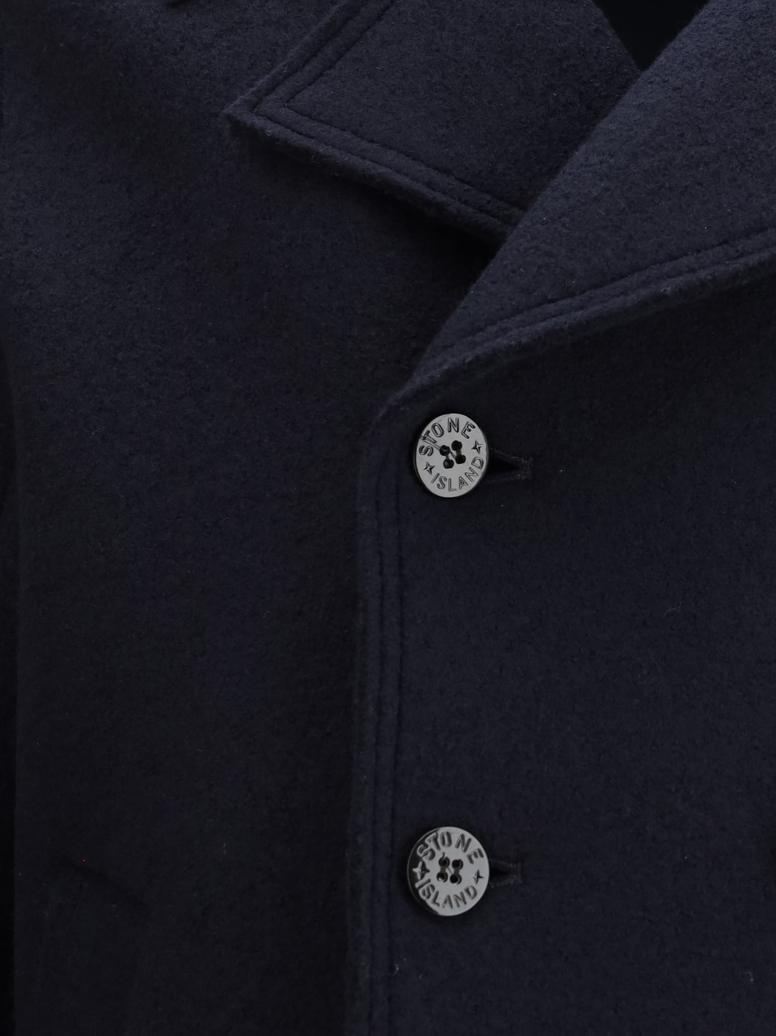 Stone Island Double-breasted Blue Coat With Structured Collar In Blue