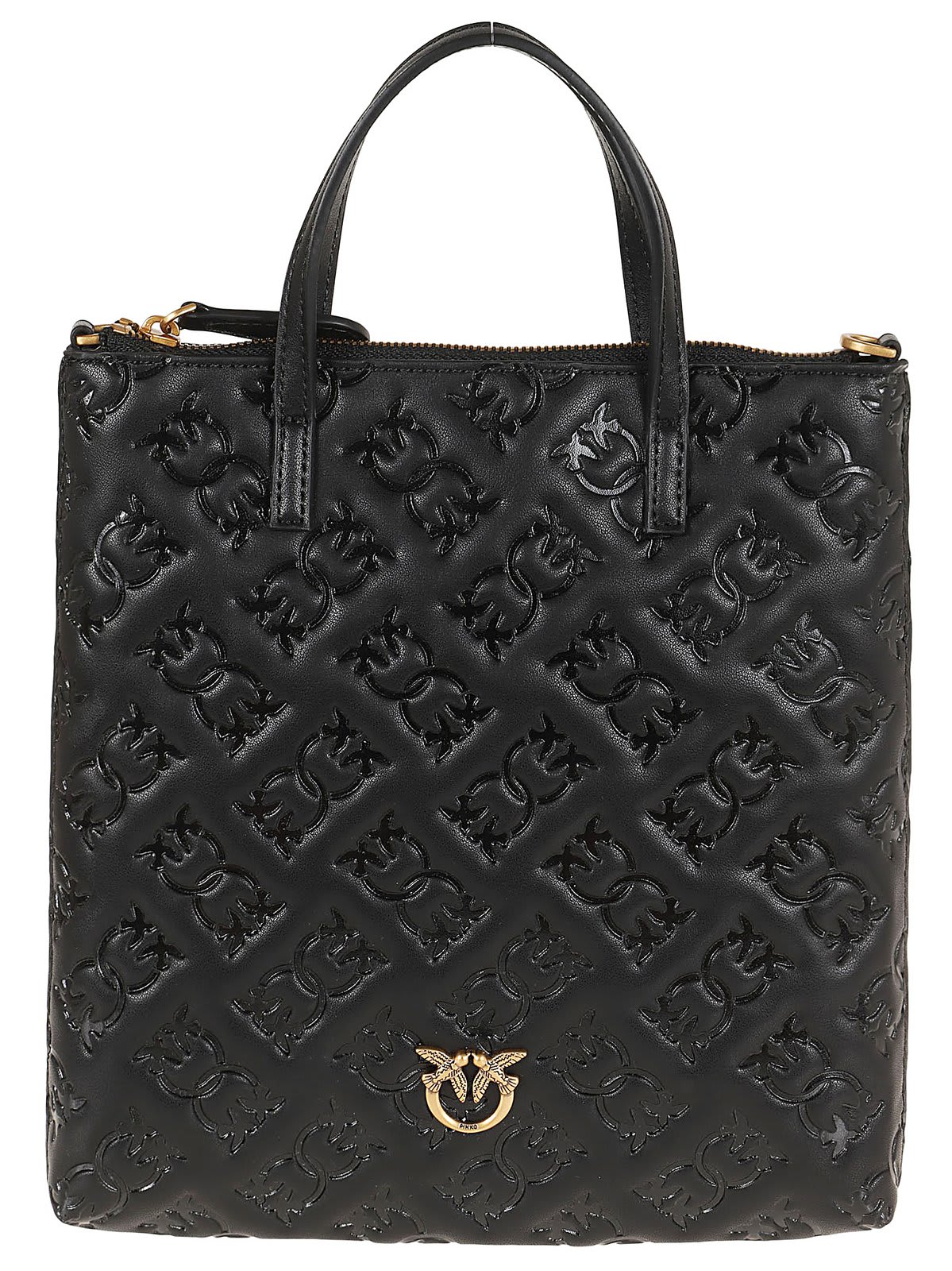 Shop Pinko Logo Plaque Embossed Tote Bag  In Black/gold