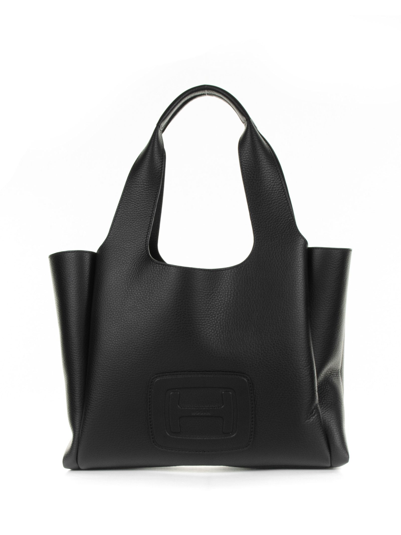 Hogan Medium Black Leather Shopping Bag In Nero