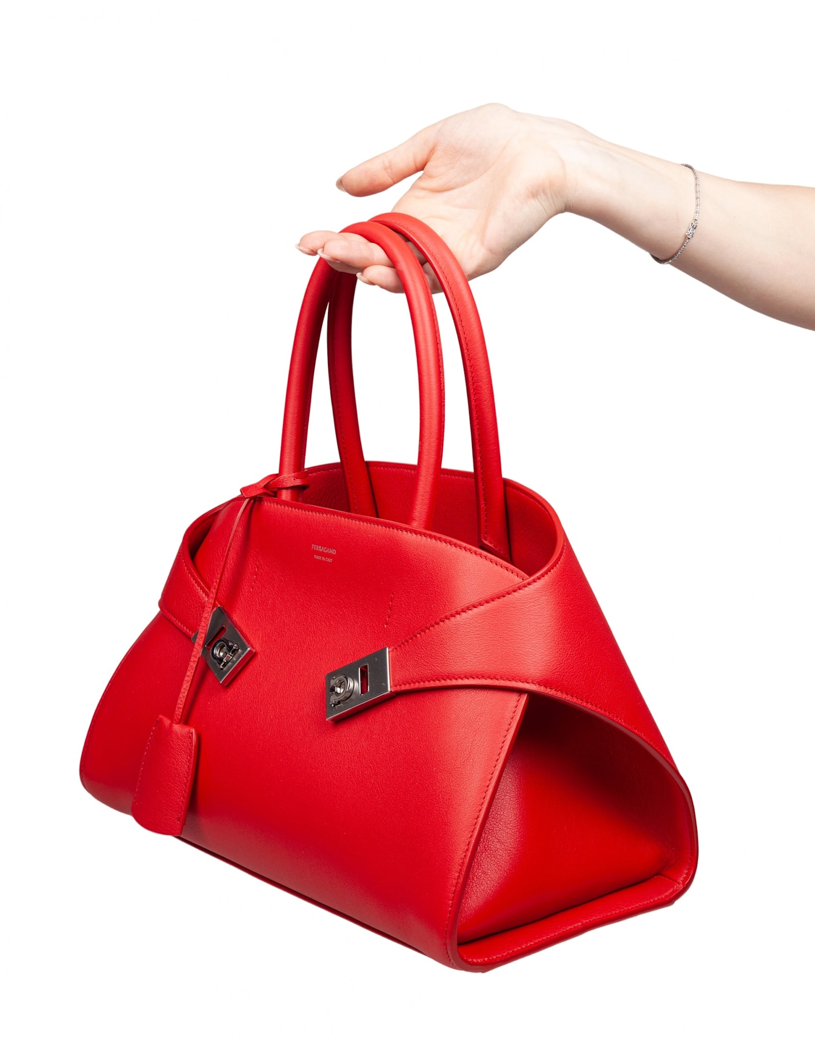 Ferragamo Hug Small Leather Top Handle Bag In Red