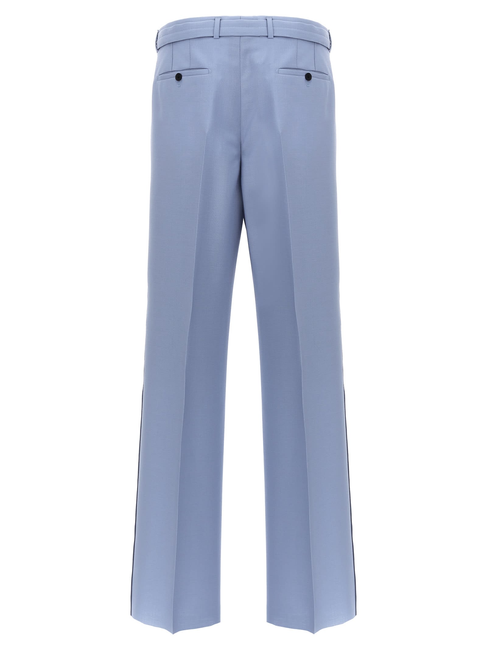 Shop Lanvin Front Pleat Pants In Light Blue