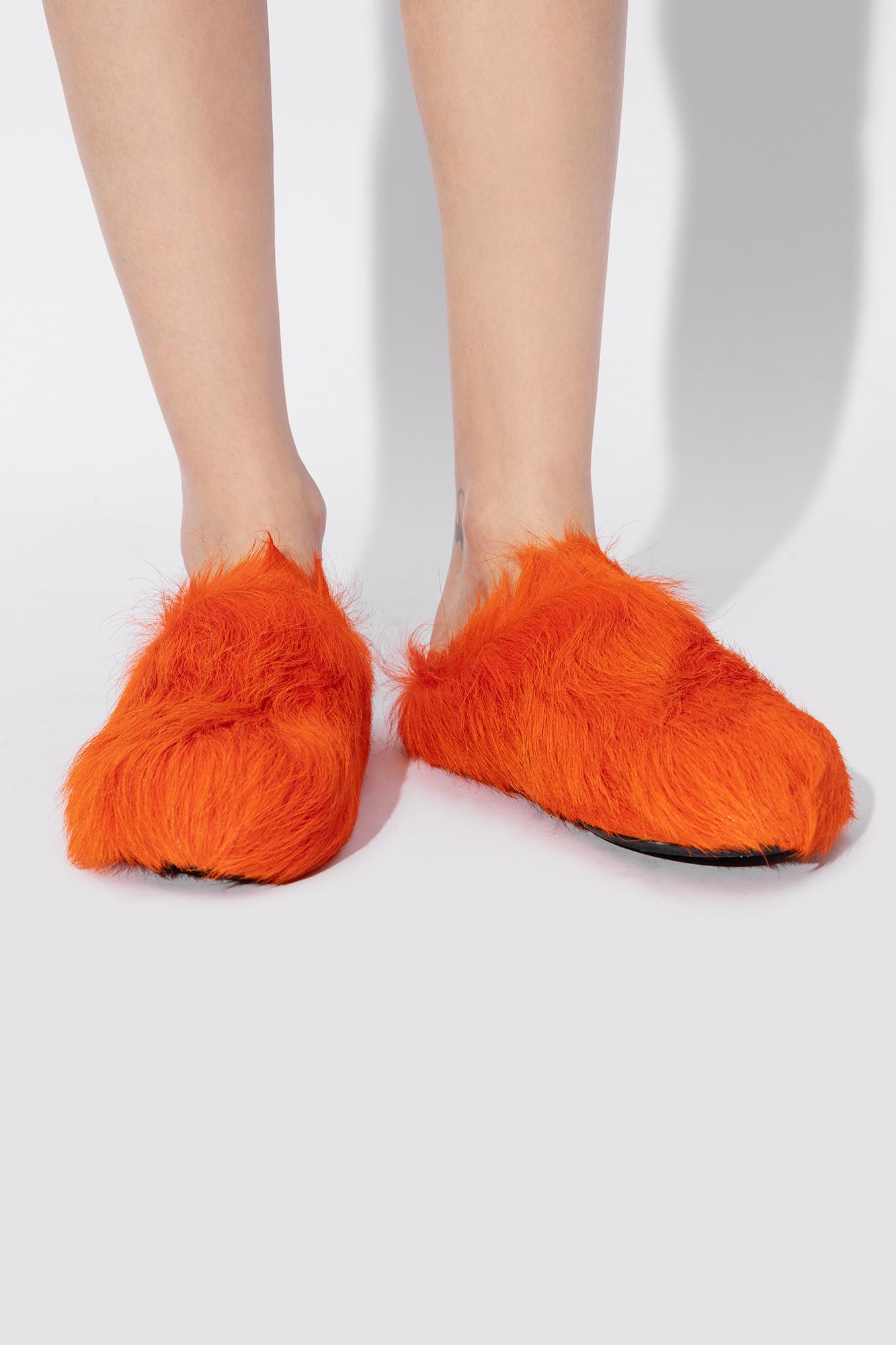 Marni Orange Long Hair Calfskin Fussbett Sabot In Orange