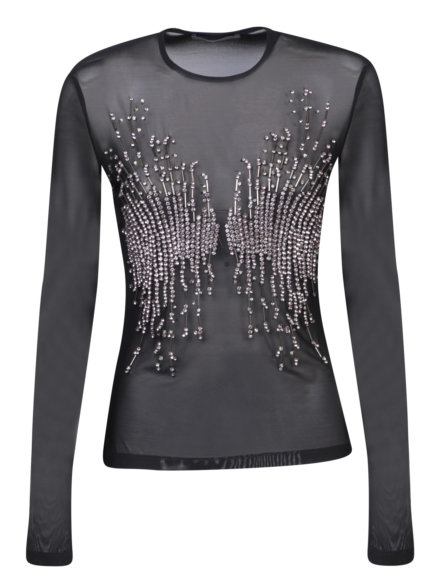 Shop Alberta Ferretti Black Mesh Strass Top