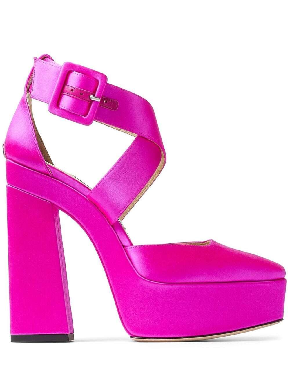 Fuchsia Pink Gian Platform Pumps In Satin And Leather Woman
