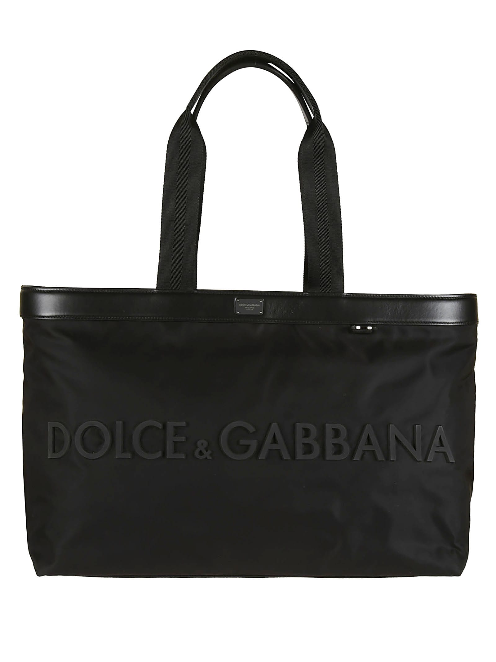 Dolce & Gabbana Embossed Logo Shopper Bag In Black