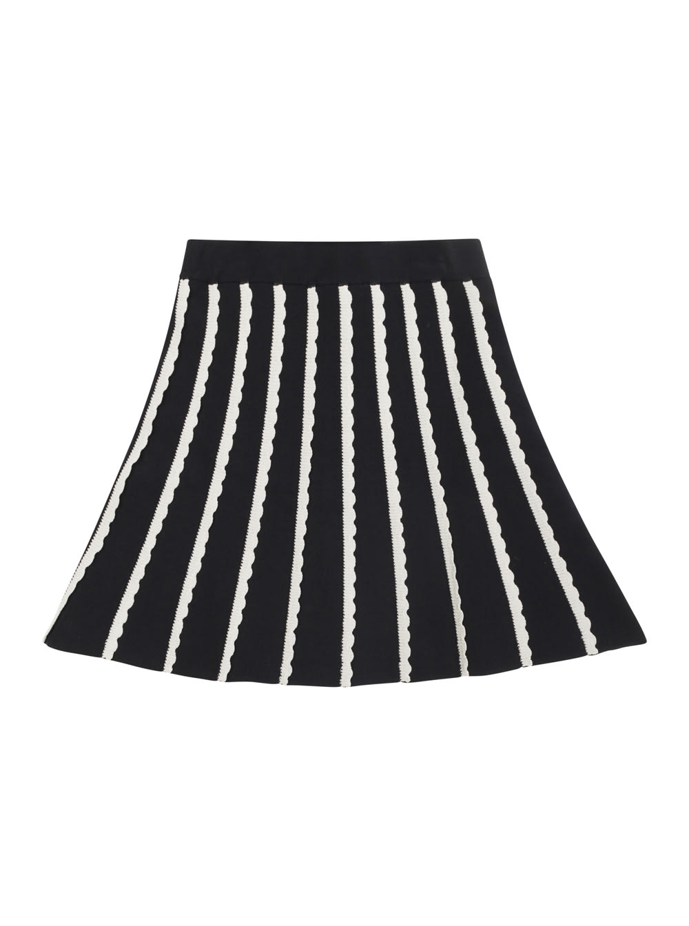 Shop Emporio Armani Black And White Flared Striped Skirt In Cotton Girl In Blu