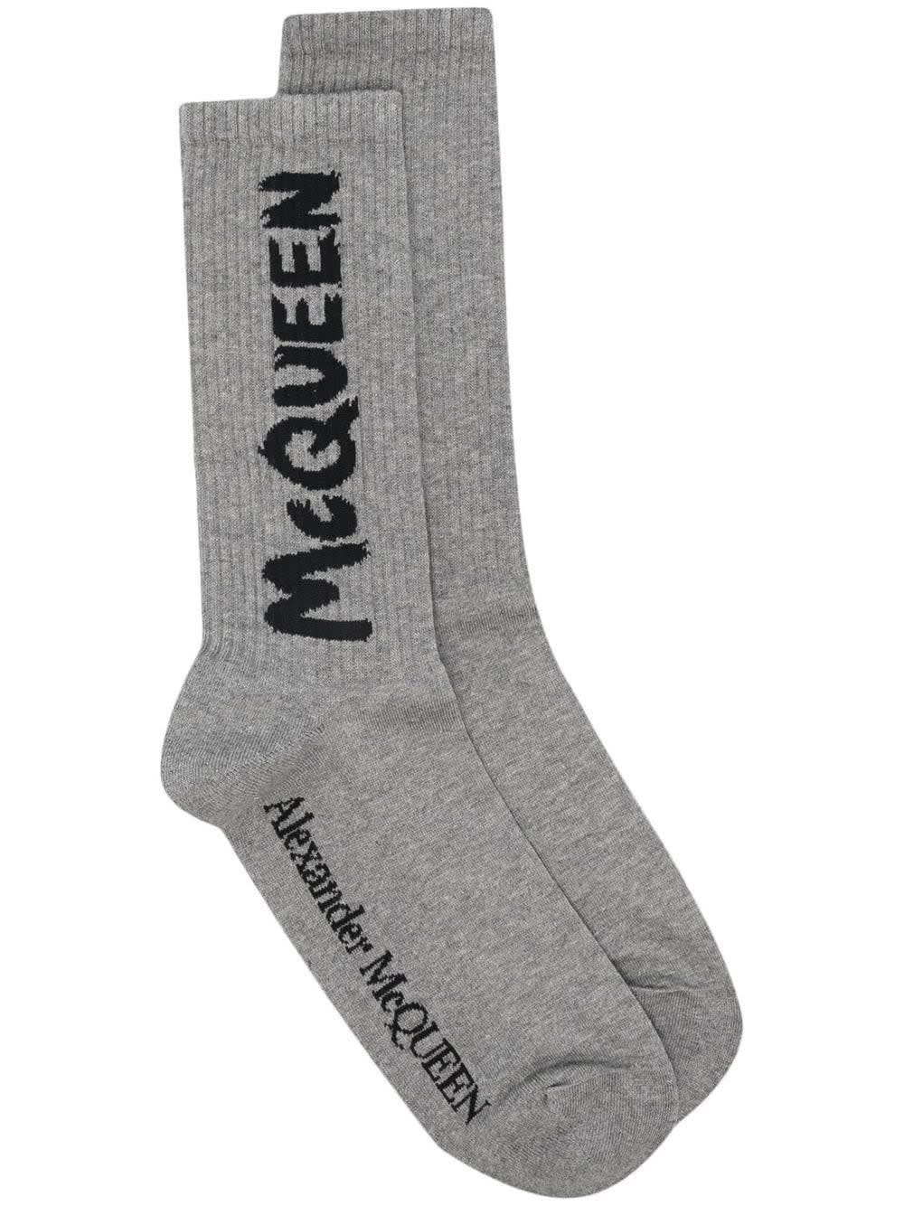 Alexander McQueen Man Grey And Black Mcqueen Graffiti Socks